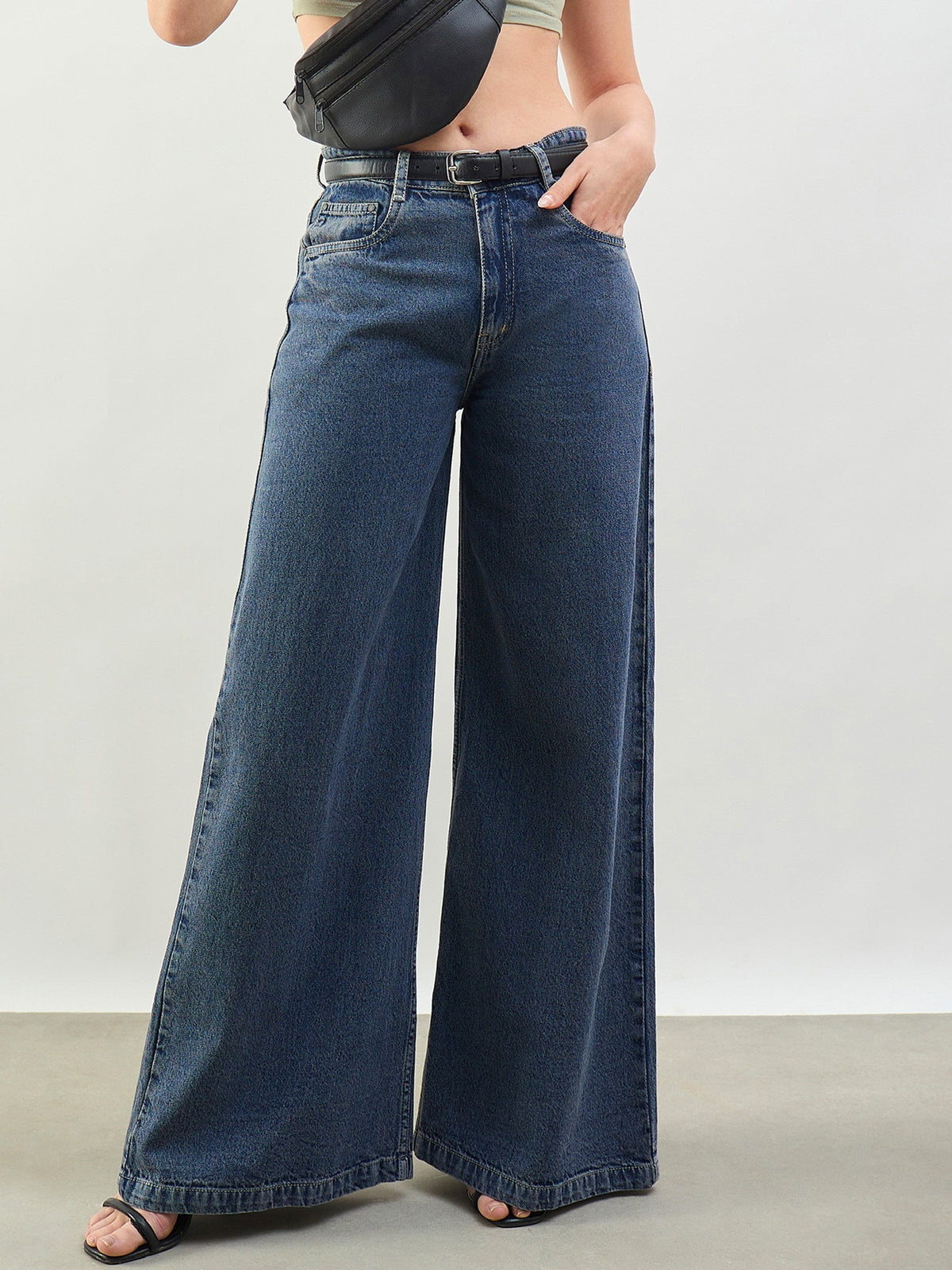 Blue Wash Low Waist Wide Leg Jeans -SASSAFRAS BASICS
