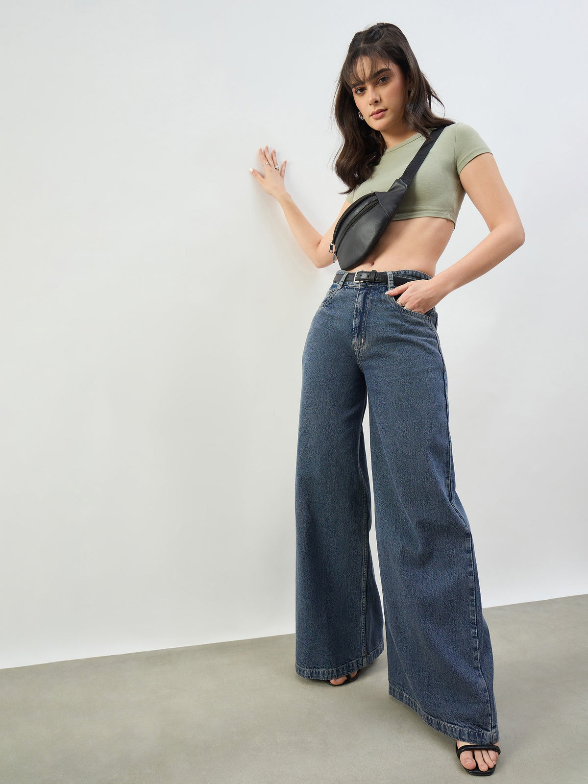 Blue Wash Low Waist Wide Leg Jeans -SASSAFRAS BASICS