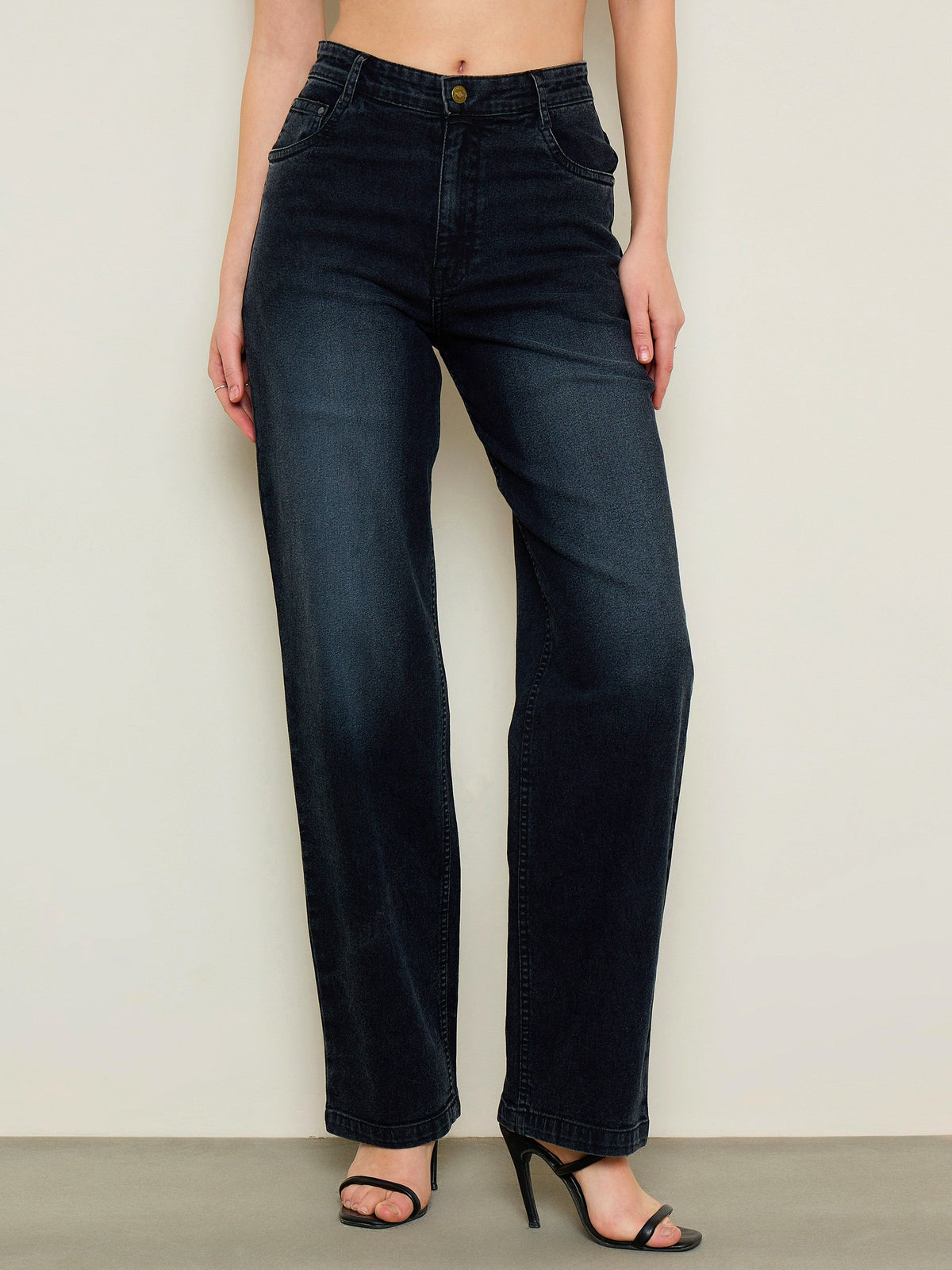 Black Wash Low Waist Straight Fit Jeans -SASSAFRAS BASICS