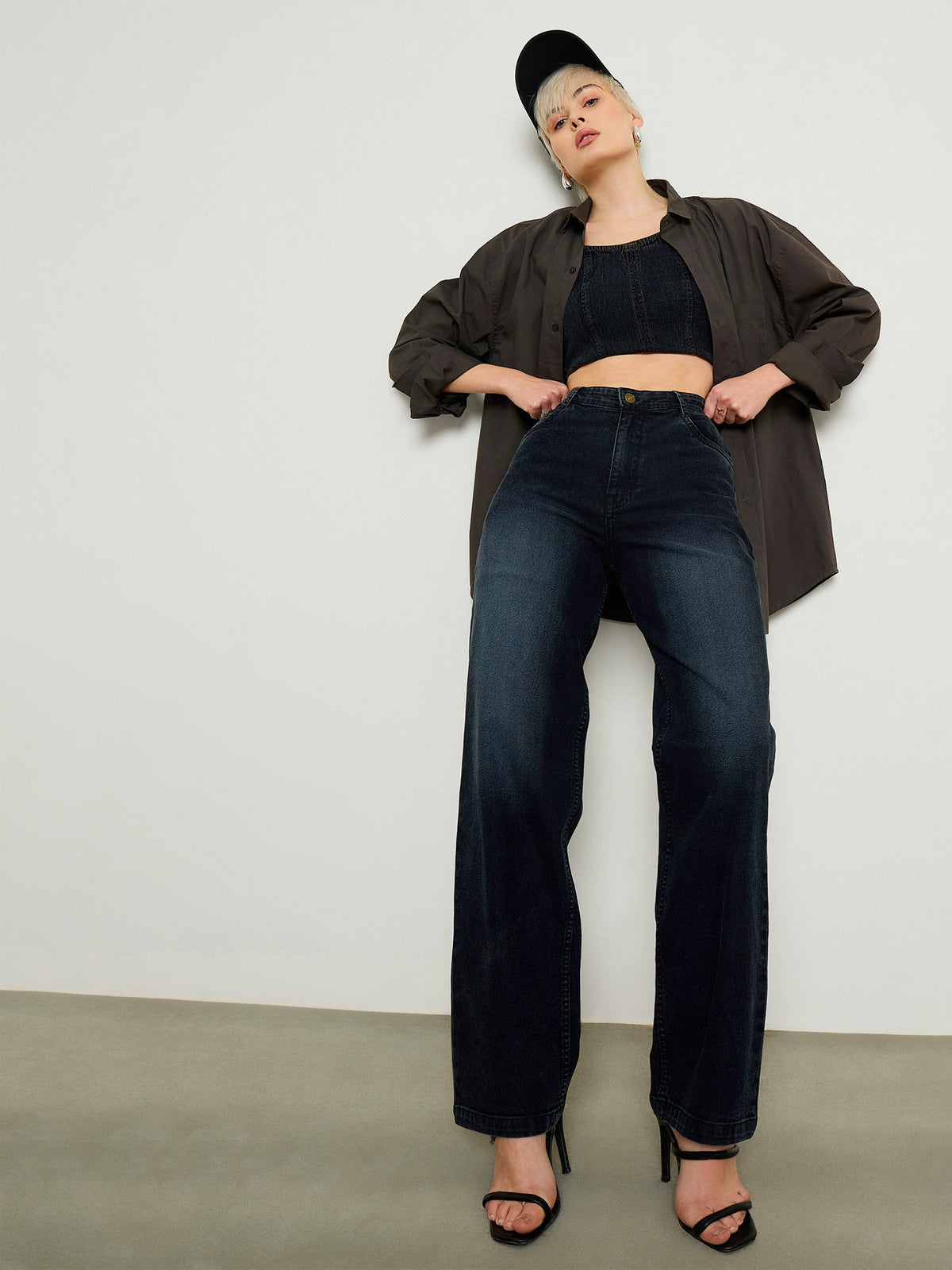 Black Wash Low Waist Straight Fit Jeans -SASSAFRAS BASICS