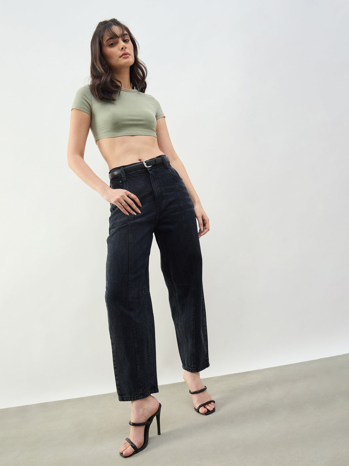 Black Wash Front Seam Balloon Fit Jeans-SASSAFRAS BASICS