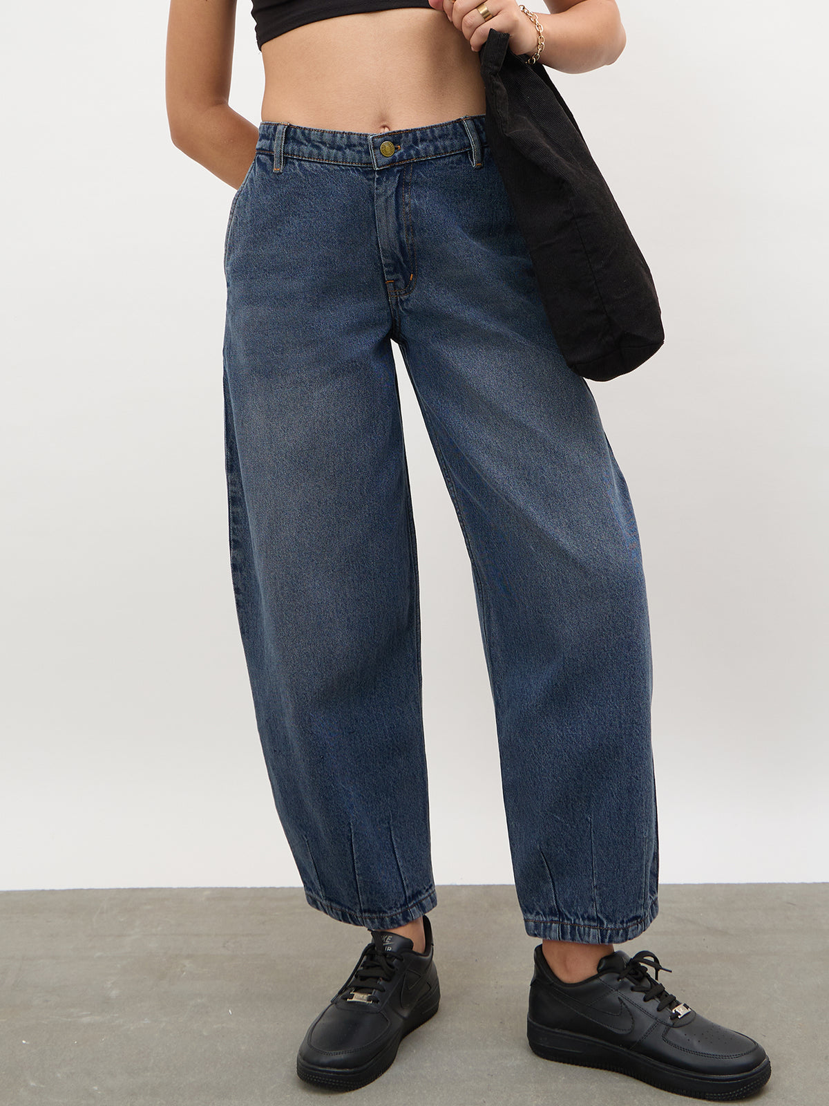 Navy Acid Wash Mid Rise Slouchy Fit Jeans -SASSAFRAS