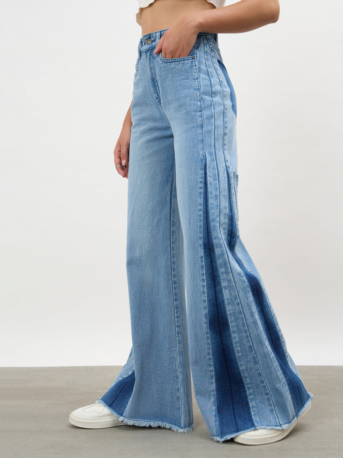 Blue Blast Side Colour Blocking Flared Jeans-SASSAFRAS