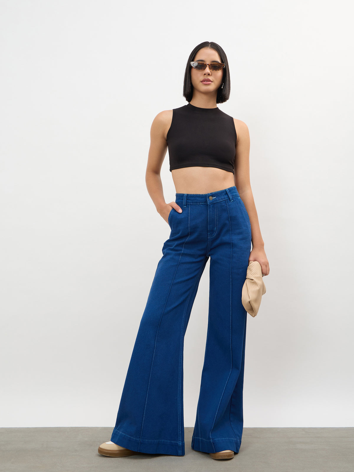 Electric Blue Front seam Bell Bottom Jeans-SASSAFRAS