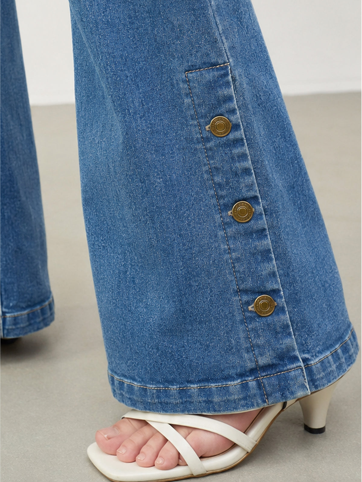 Blue Whisker Button-at-Hem Boot Cut Jeans-SASSAFRAS BASICS