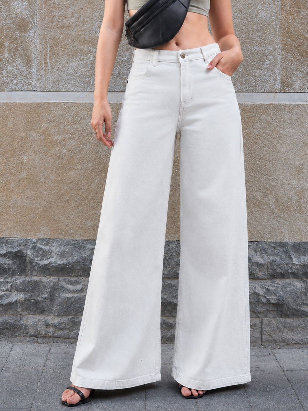 White Low Waist Wide Leg Jeans -SASSAFRAS BASICS