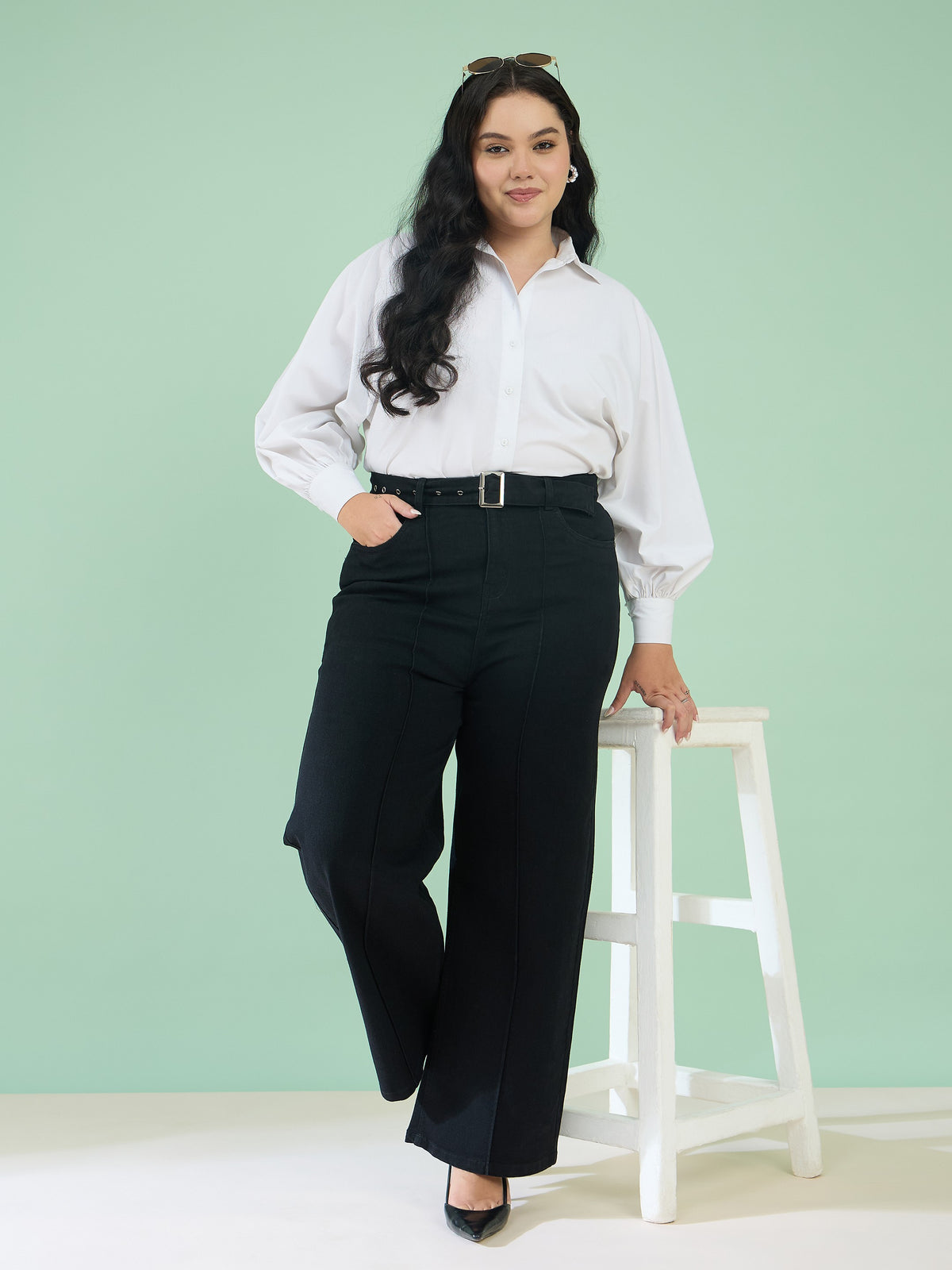 Black Denim Straight Fit Jeans-SASSAFRAS Curve