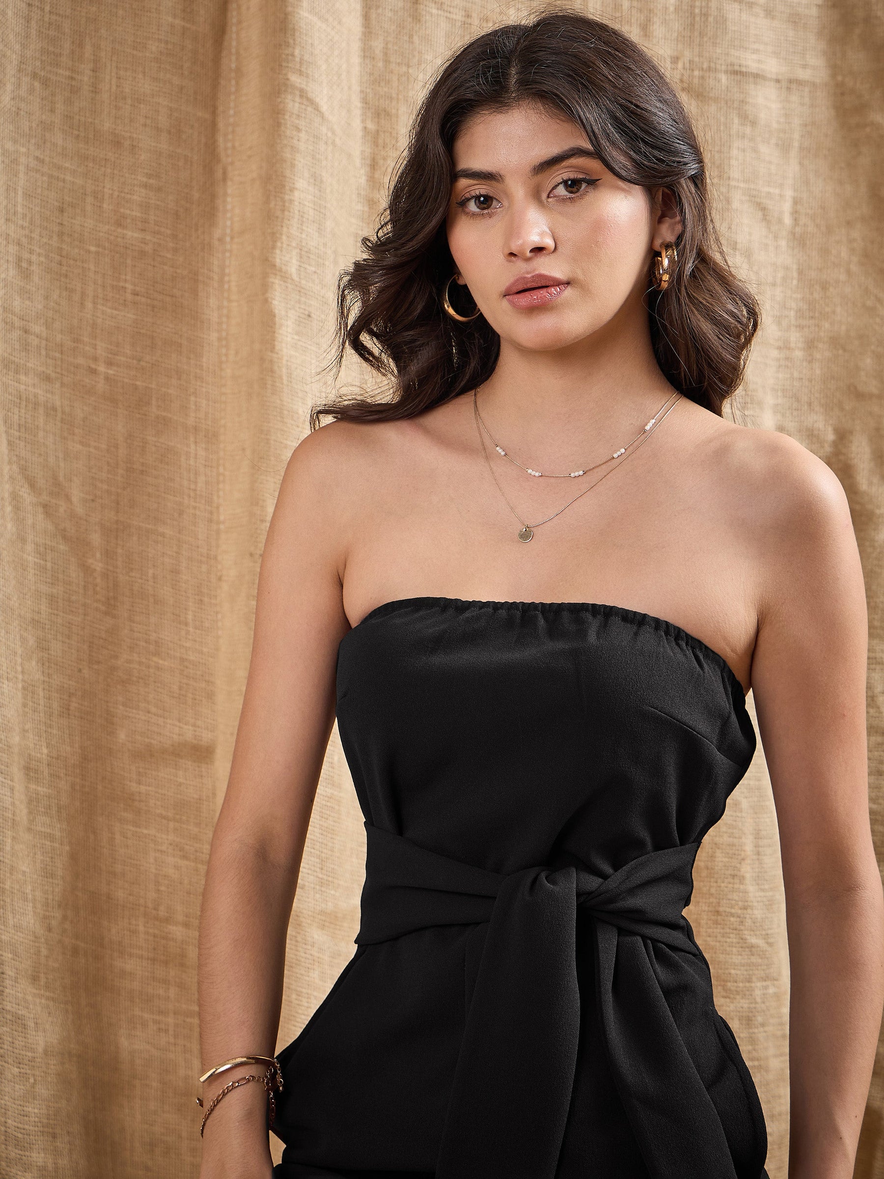 Black Off-Shoulder Belted Jumpsuit -SASSAFRAS