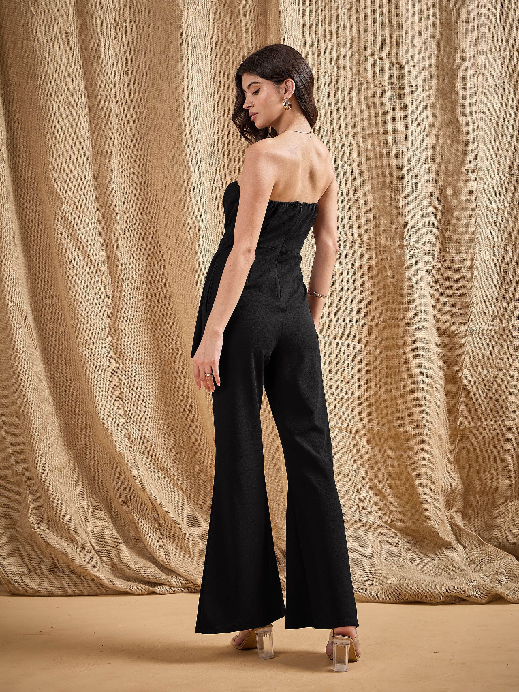 Black Off-Shoulder Belted Jumpsuit -SASSAFRAS