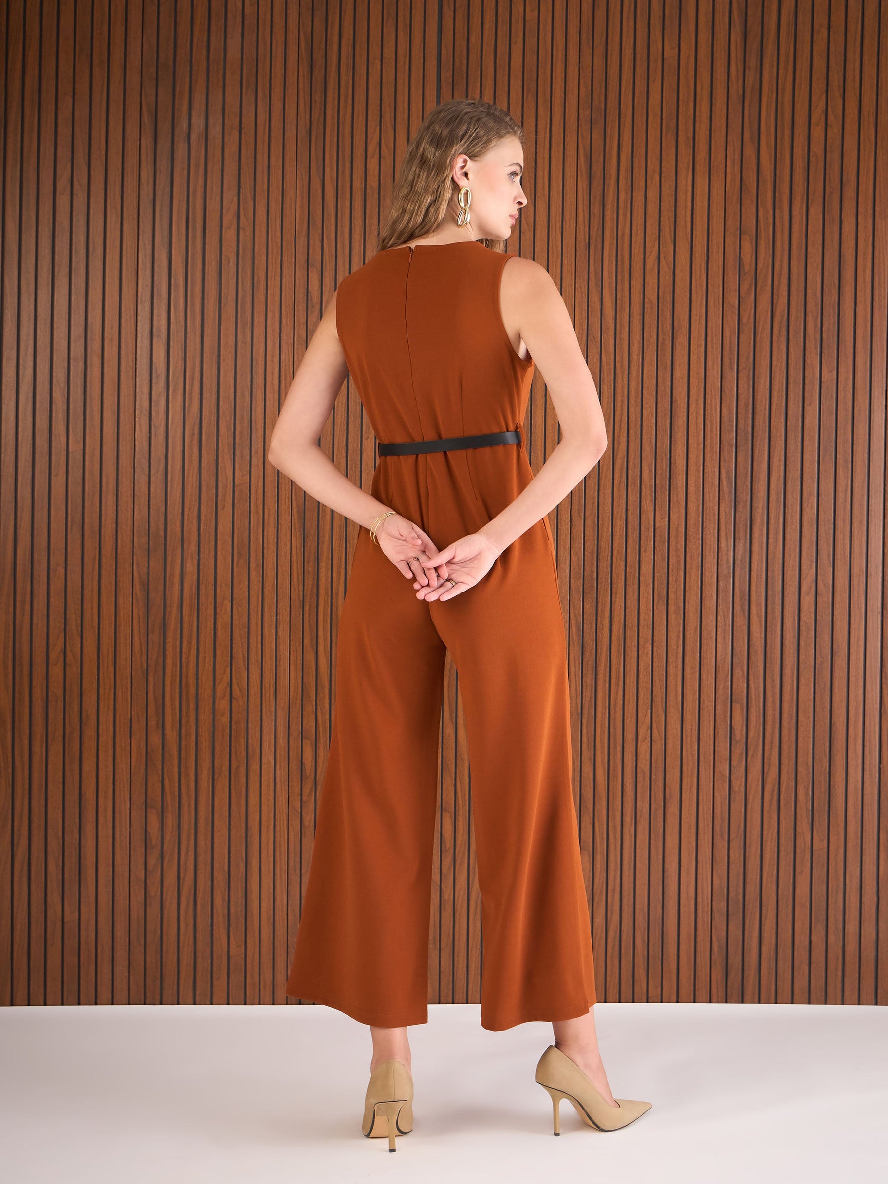 Rust Belted Jumpsuit -SASSAFRAS