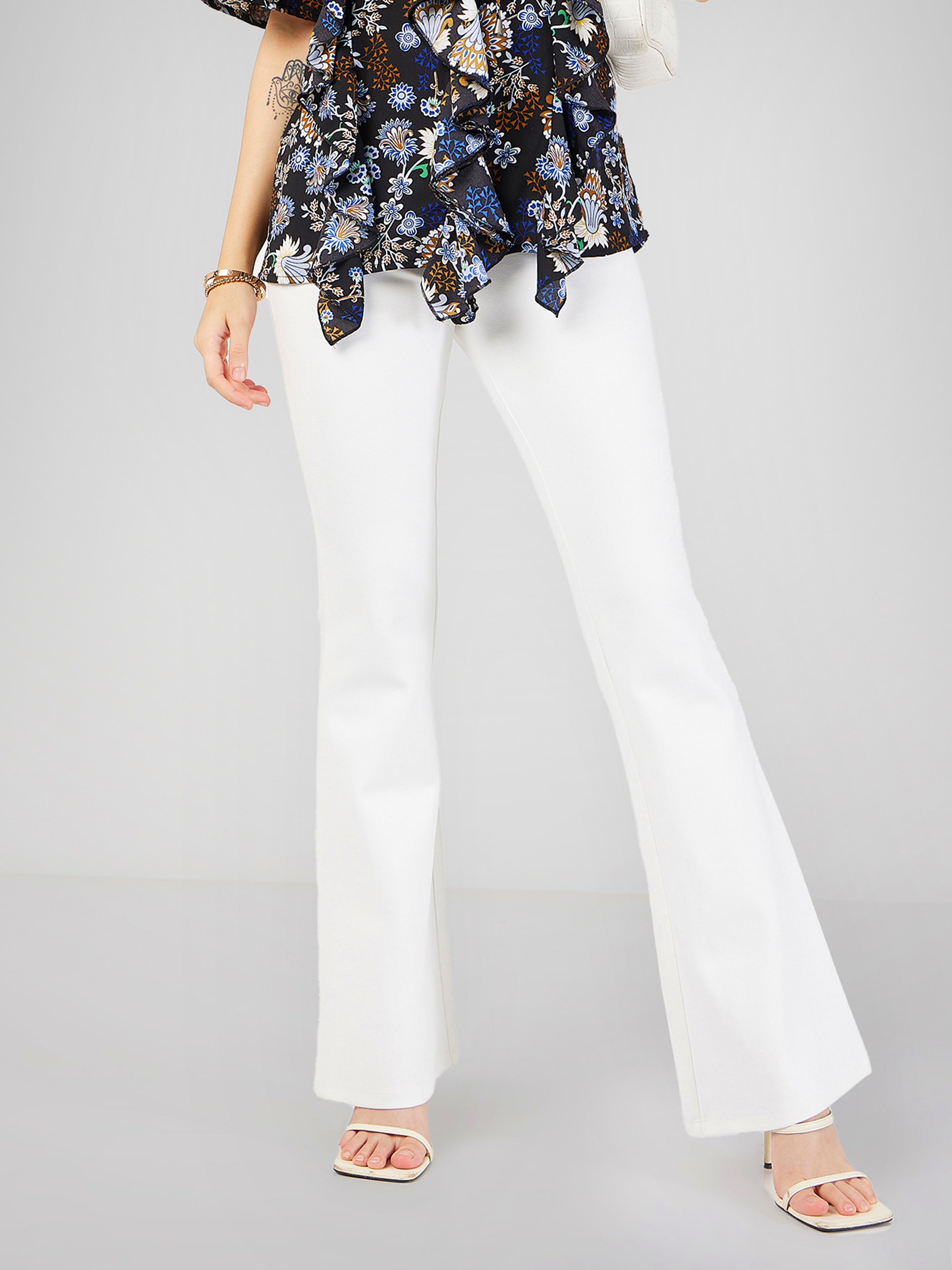 Buy White Bell Bottom 4-Way Stretch Pants Online At Best Price