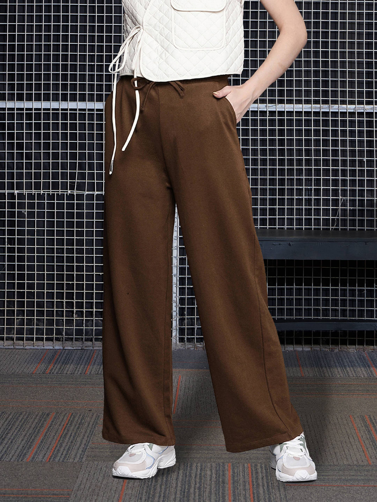 Brown Terry Track Pants-SASSAFRAS