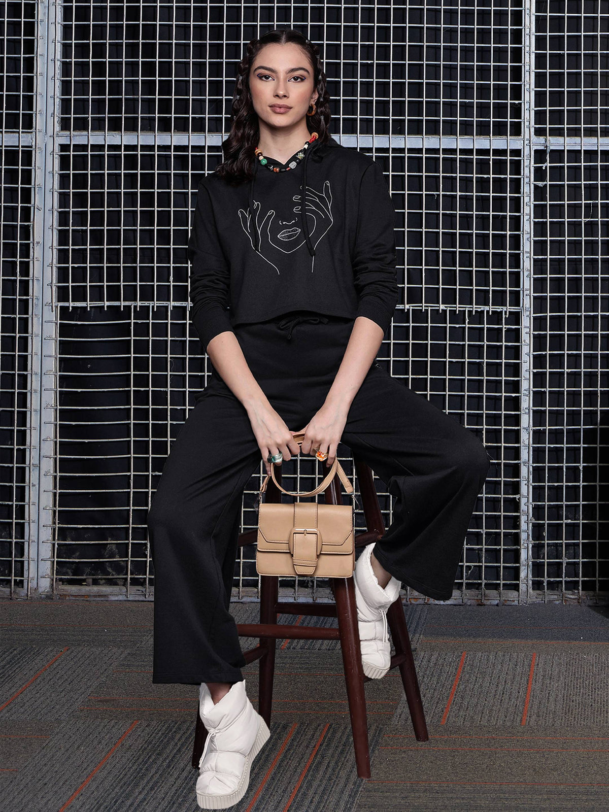 Black Terry Track Pants-SASSAFRAS