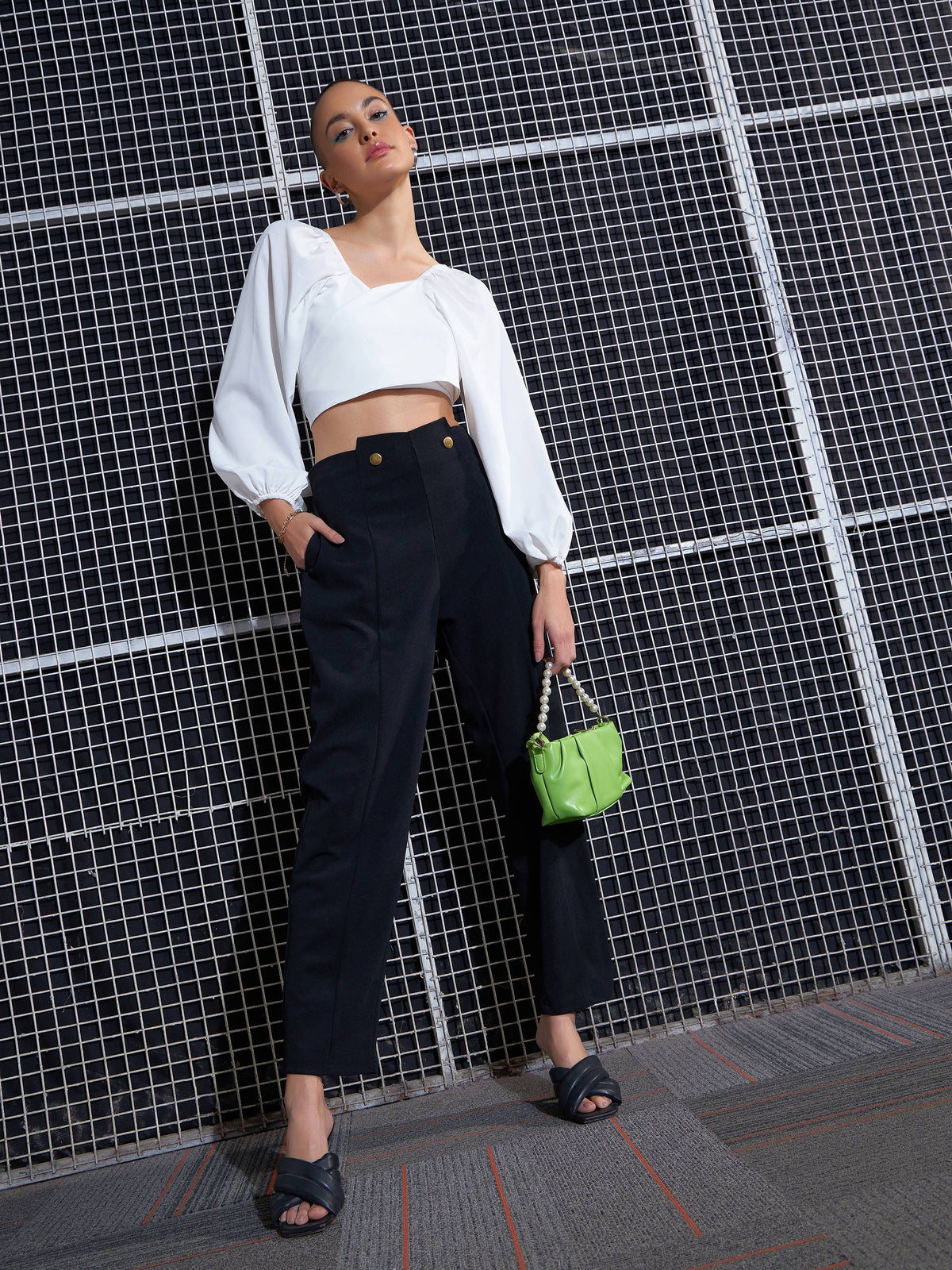 Black Waist Button Pants-SASSAFRAS