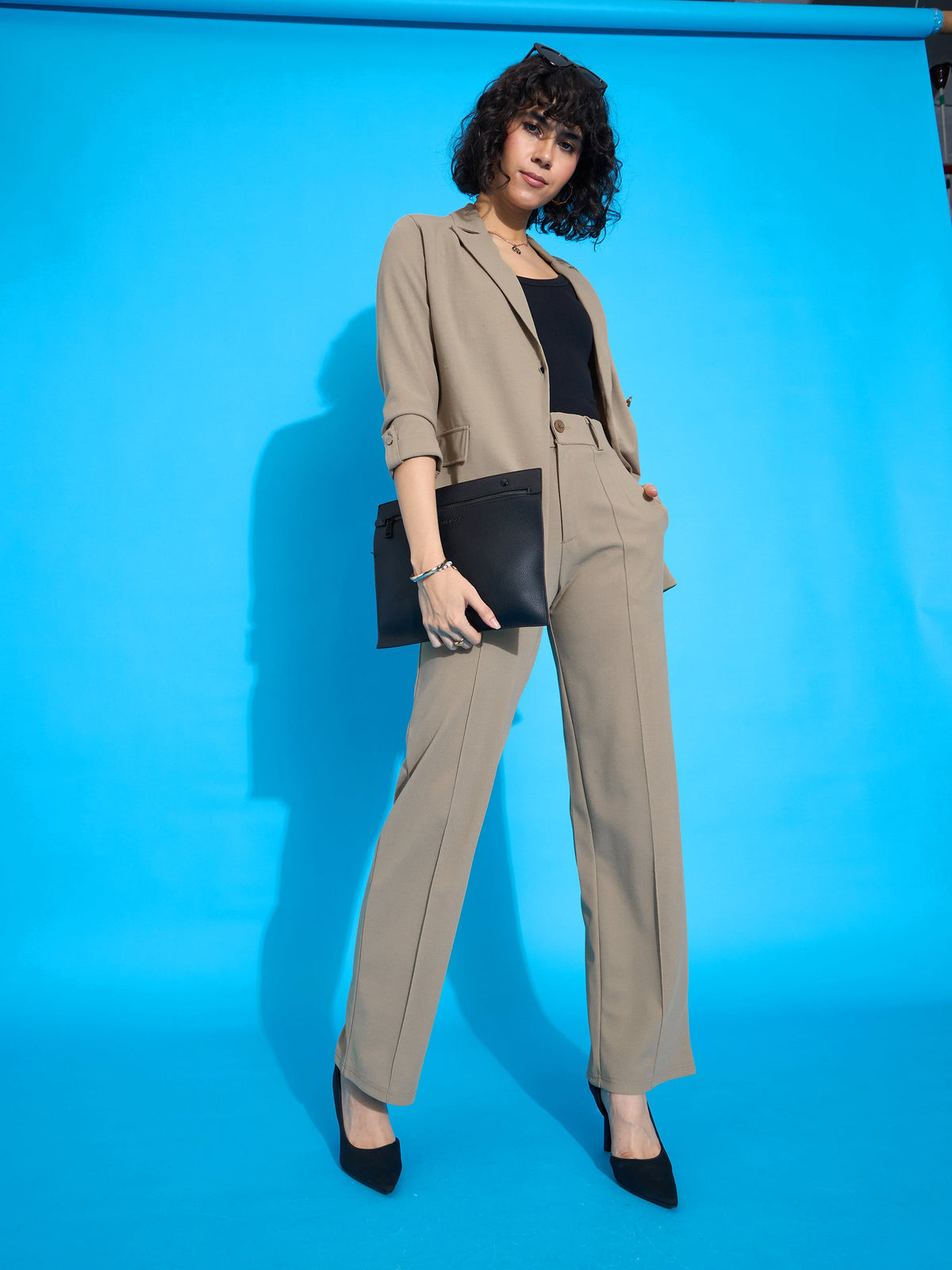 Beige Front Darted Pants-SASSAFRAS worklyf