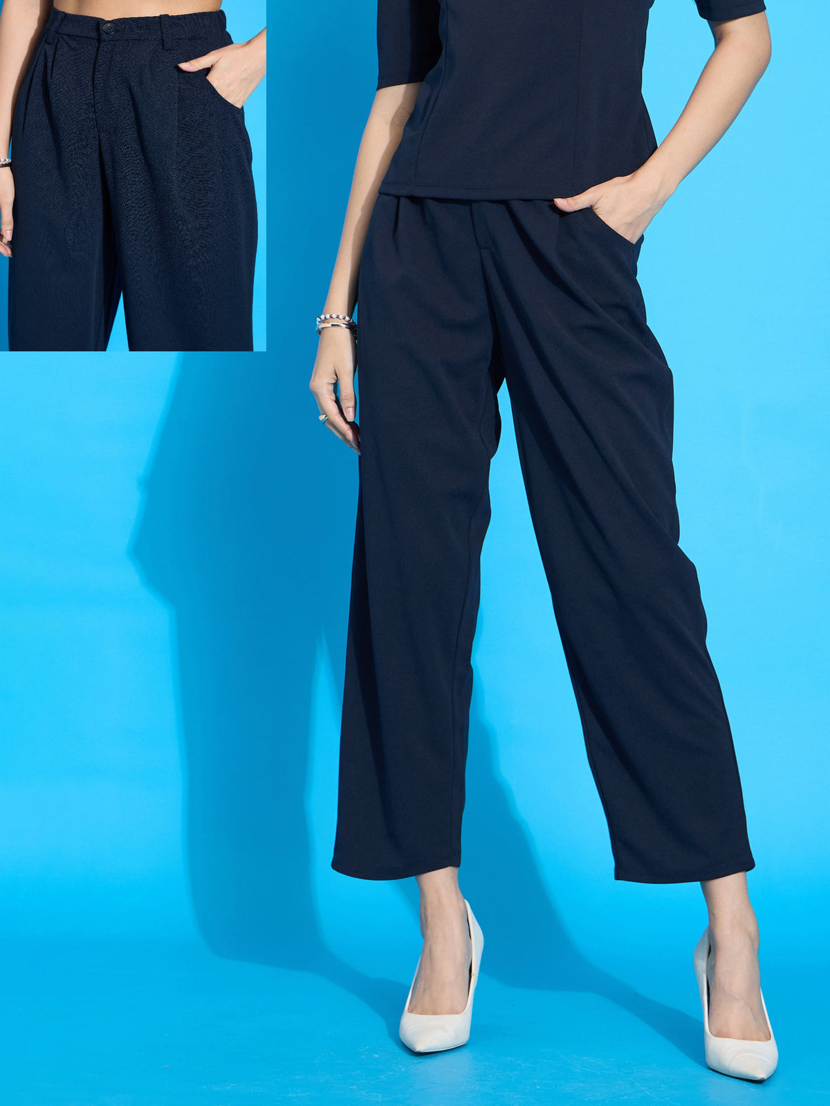 Navy Knit Tapered Pants -SASSAFRAS worklyf