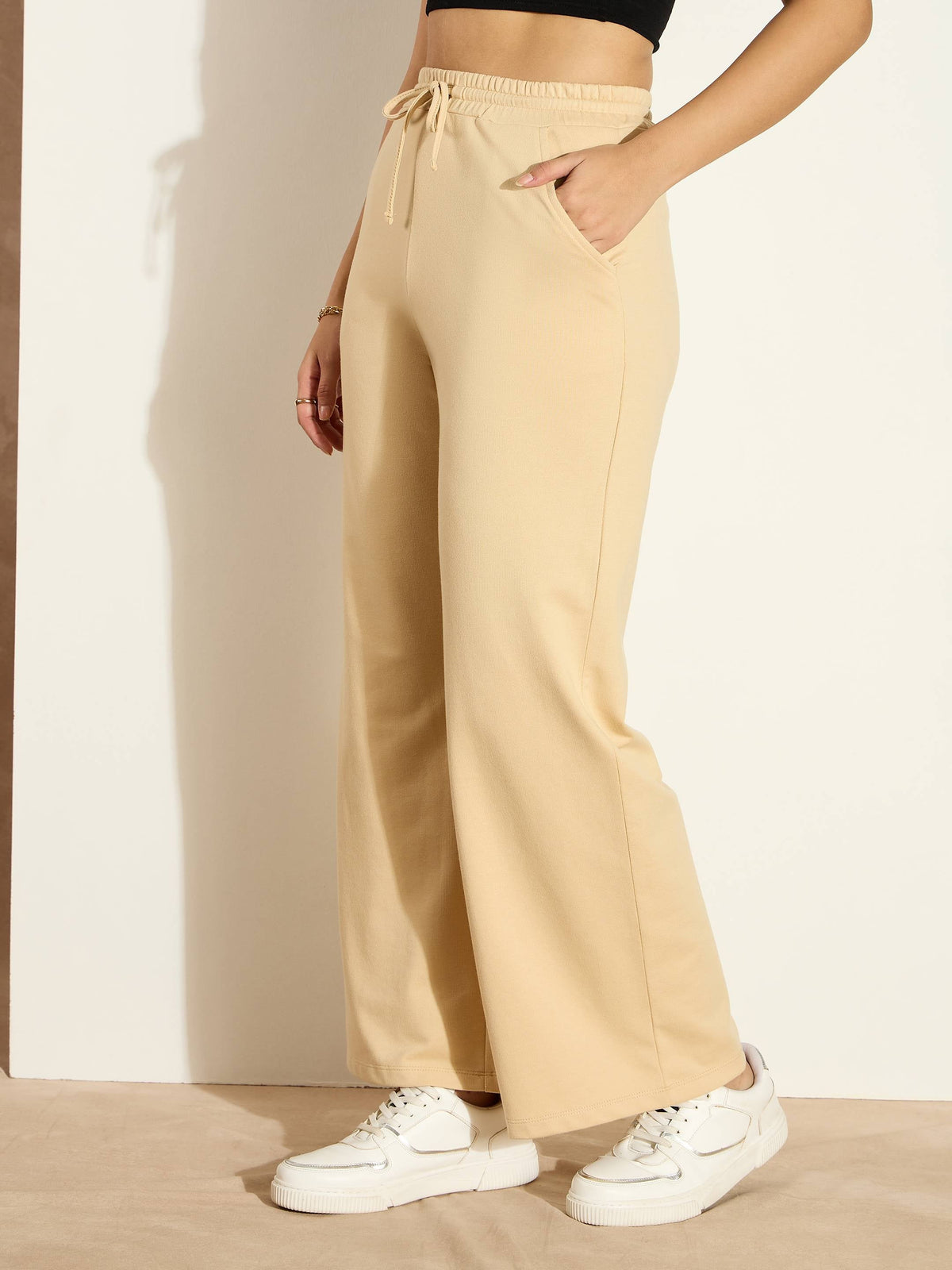 Beige Terry Track Pants-SASSAFRAS