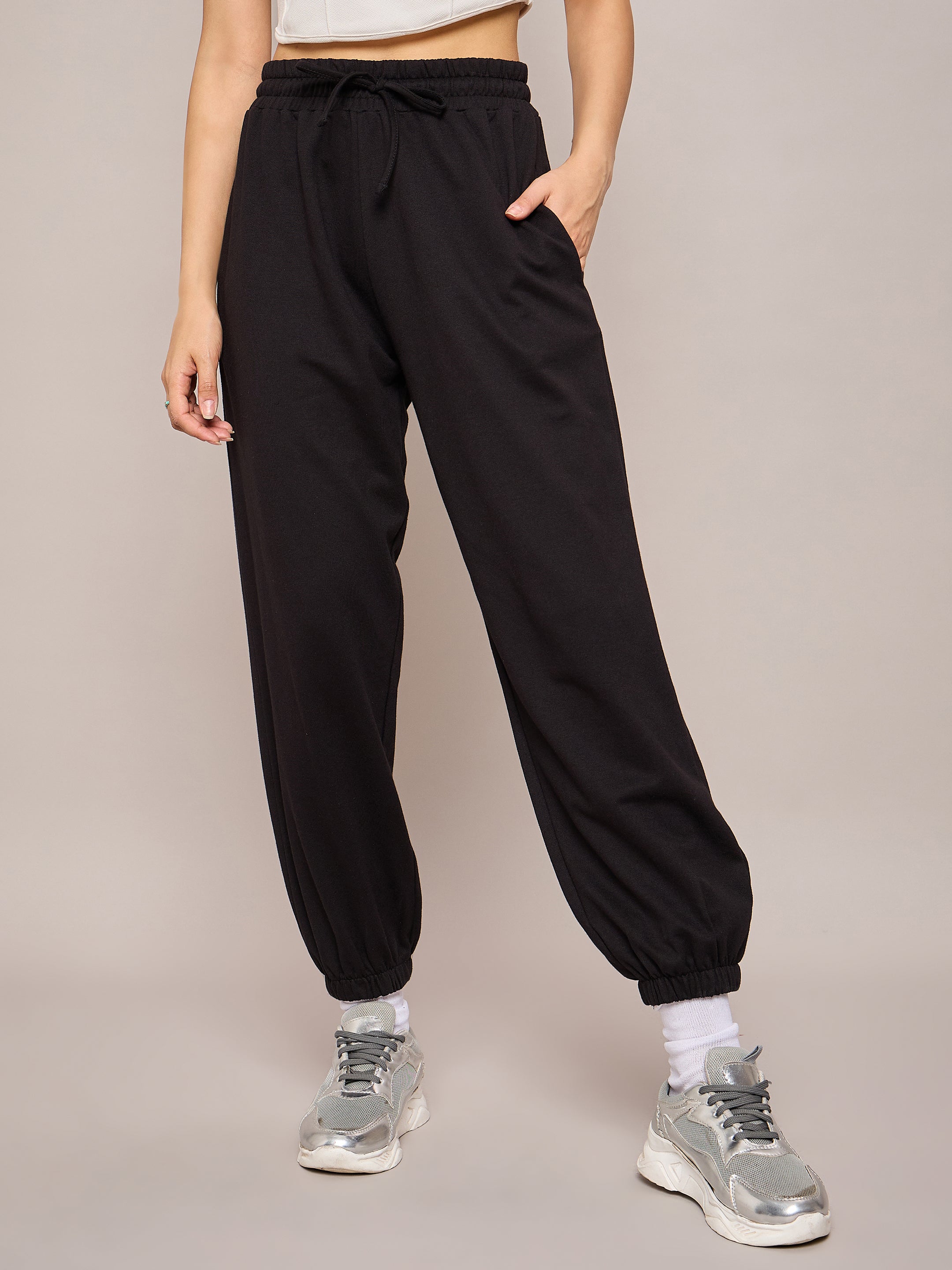 Women Black Terry Baggy Joggers