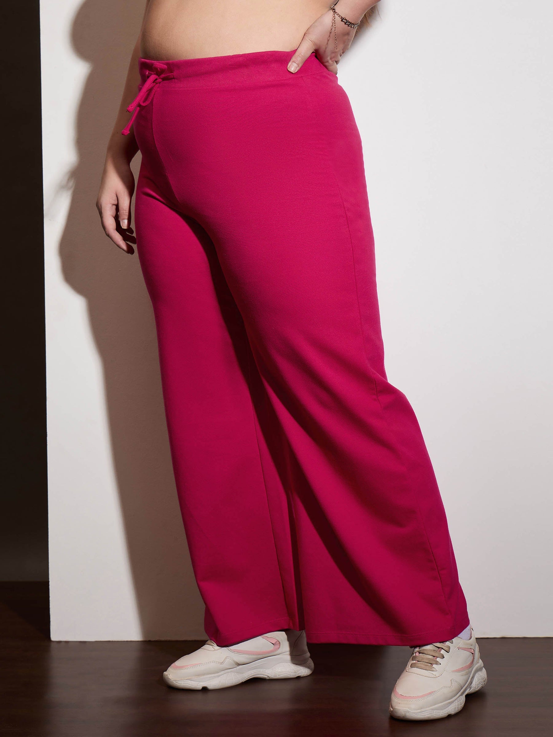 Fuchsia Terry Drawstring Track Pants-SASSAFRAS Curve