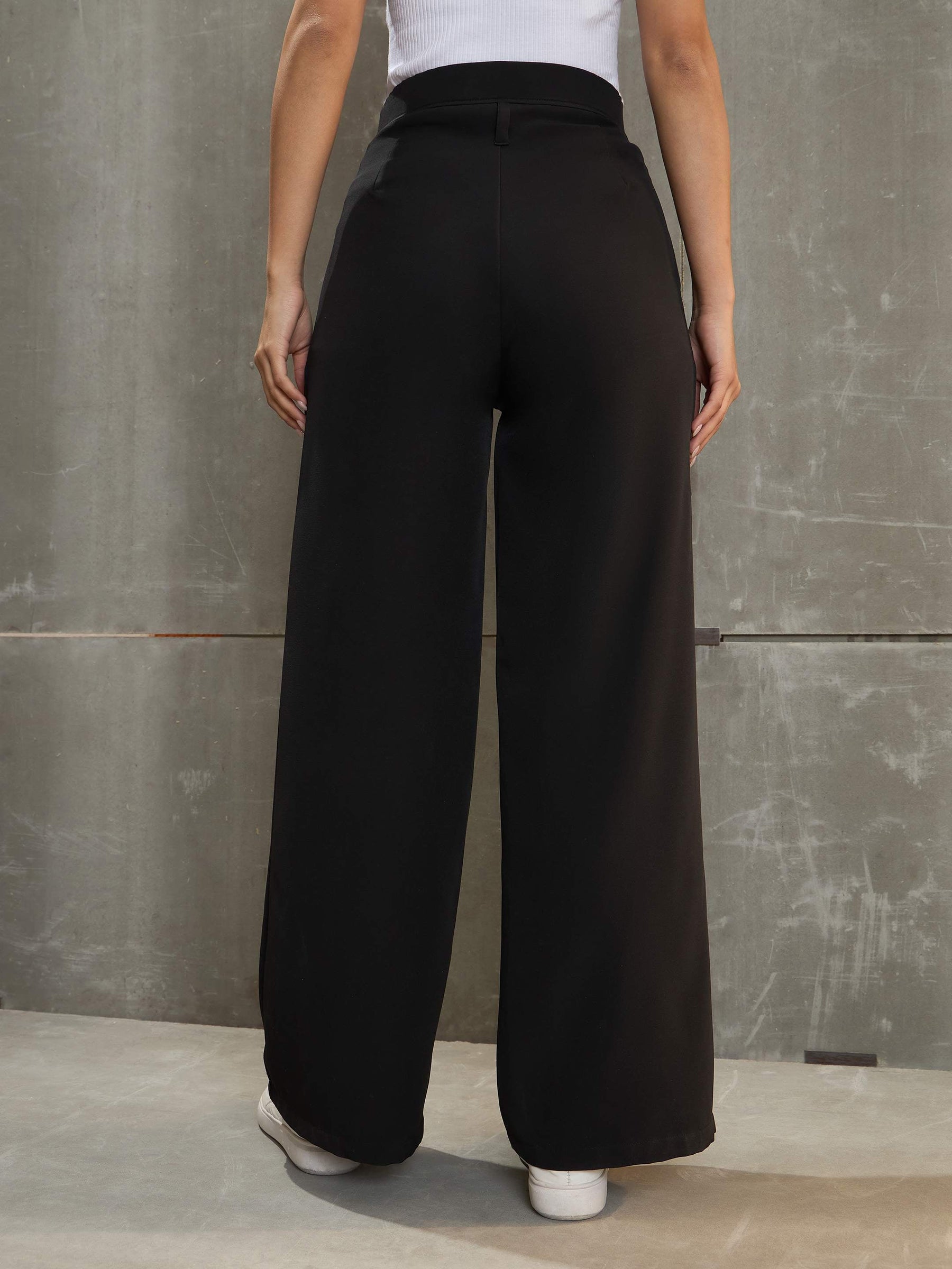 Black Front Pleated High Rise Pants-SASSAFRAS