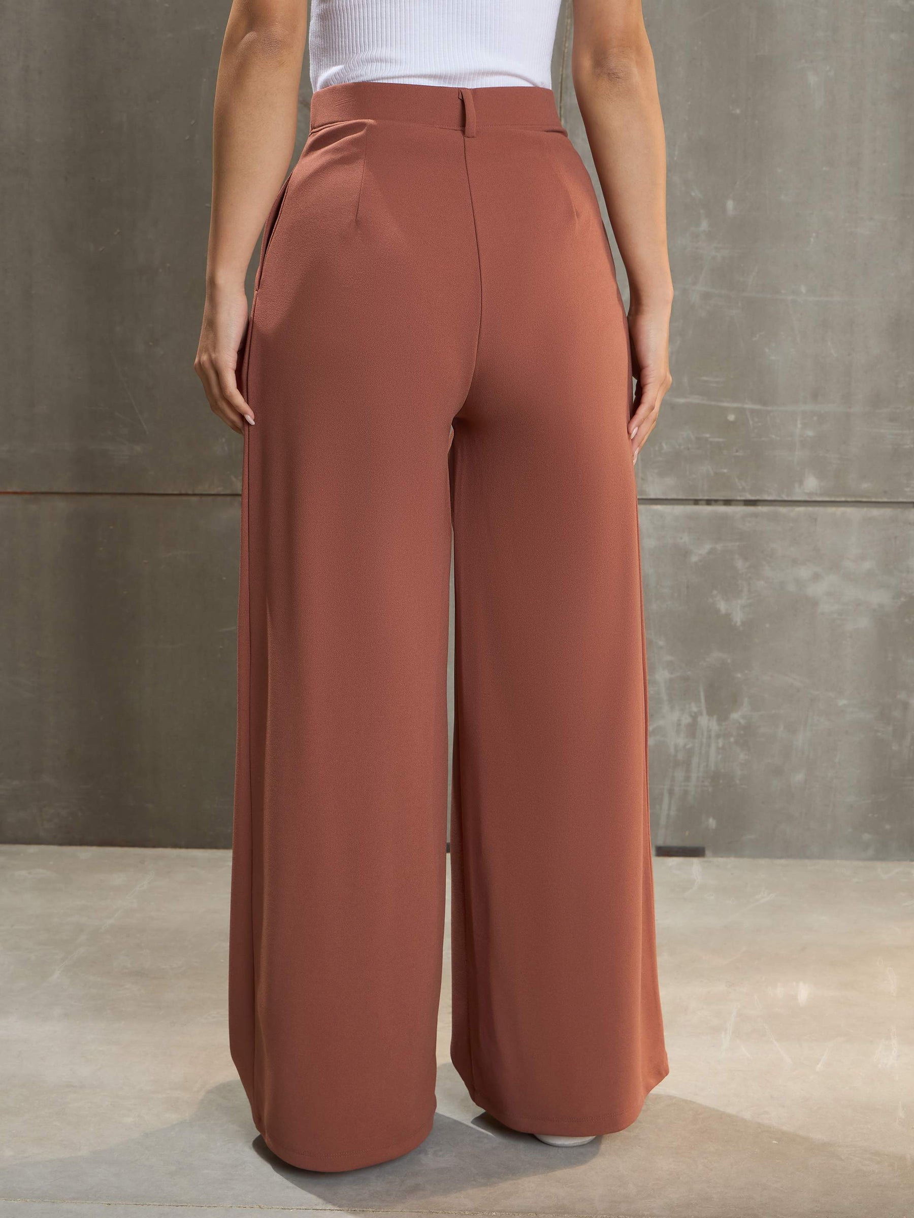 Rust Front Wrap Pleated Wide Leg Pants-SASSAFRAS