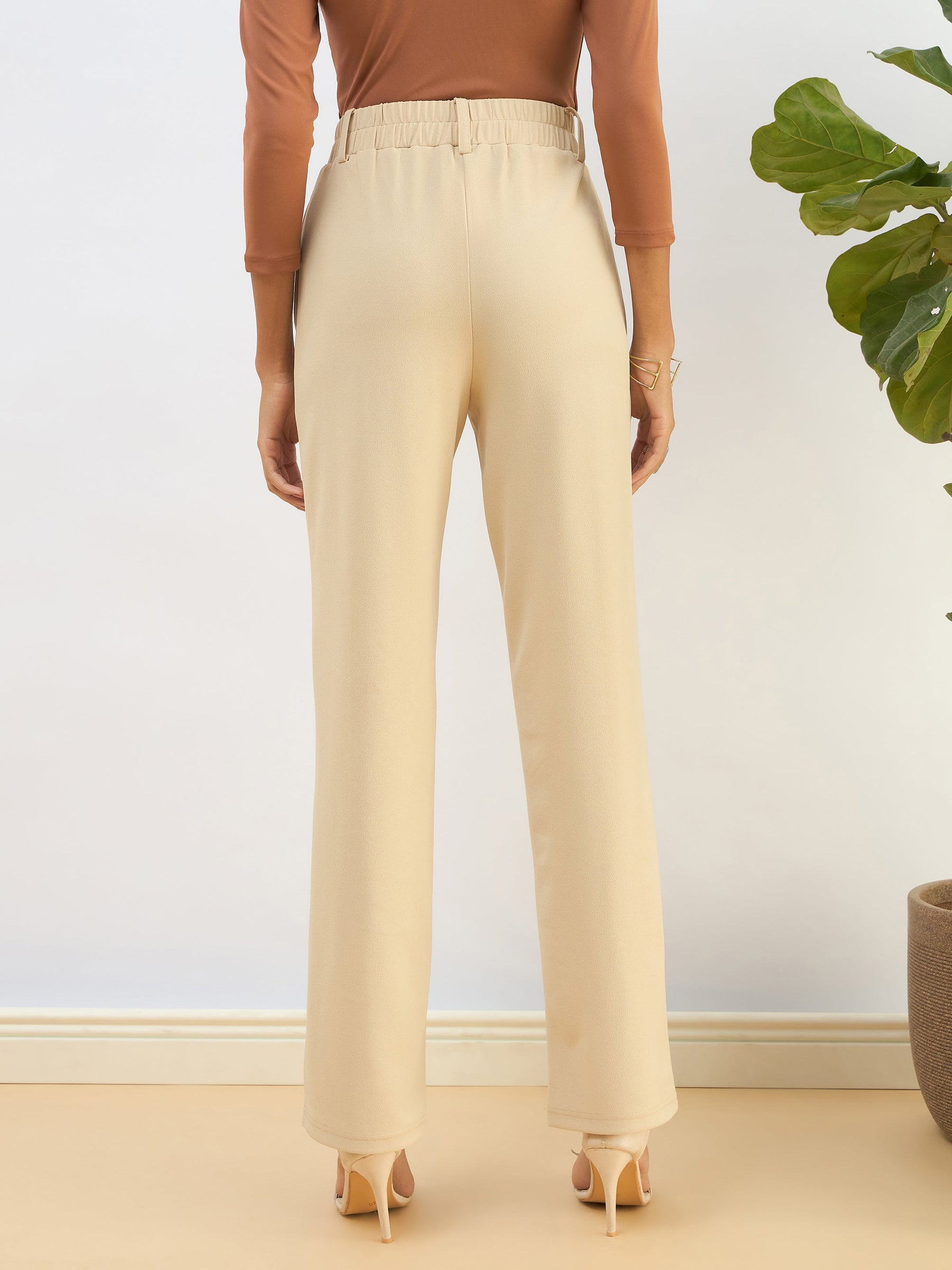 Beige Front Dart Straight Pants-SASSAFRAS BASICS