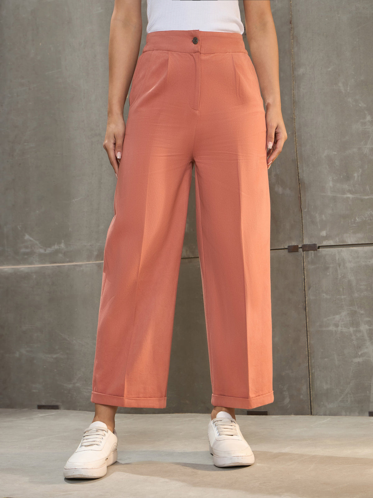 Peach Twill Wide Leg Pants -SASSAFRAS