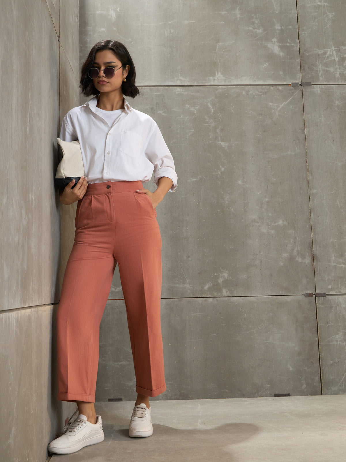 Peach Twill Wide Leg Pants -SASSAFRAS