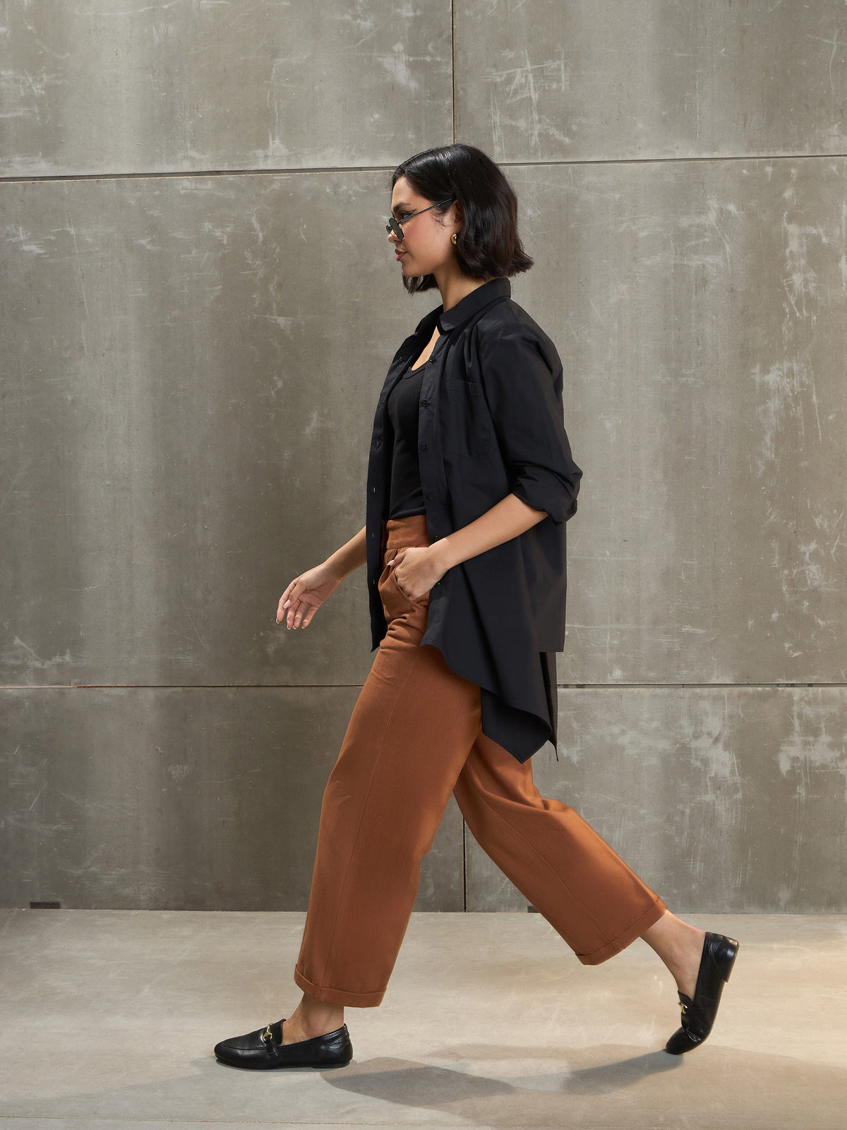 Brown Twill Wide Leg Pants -SASSAFRAS
