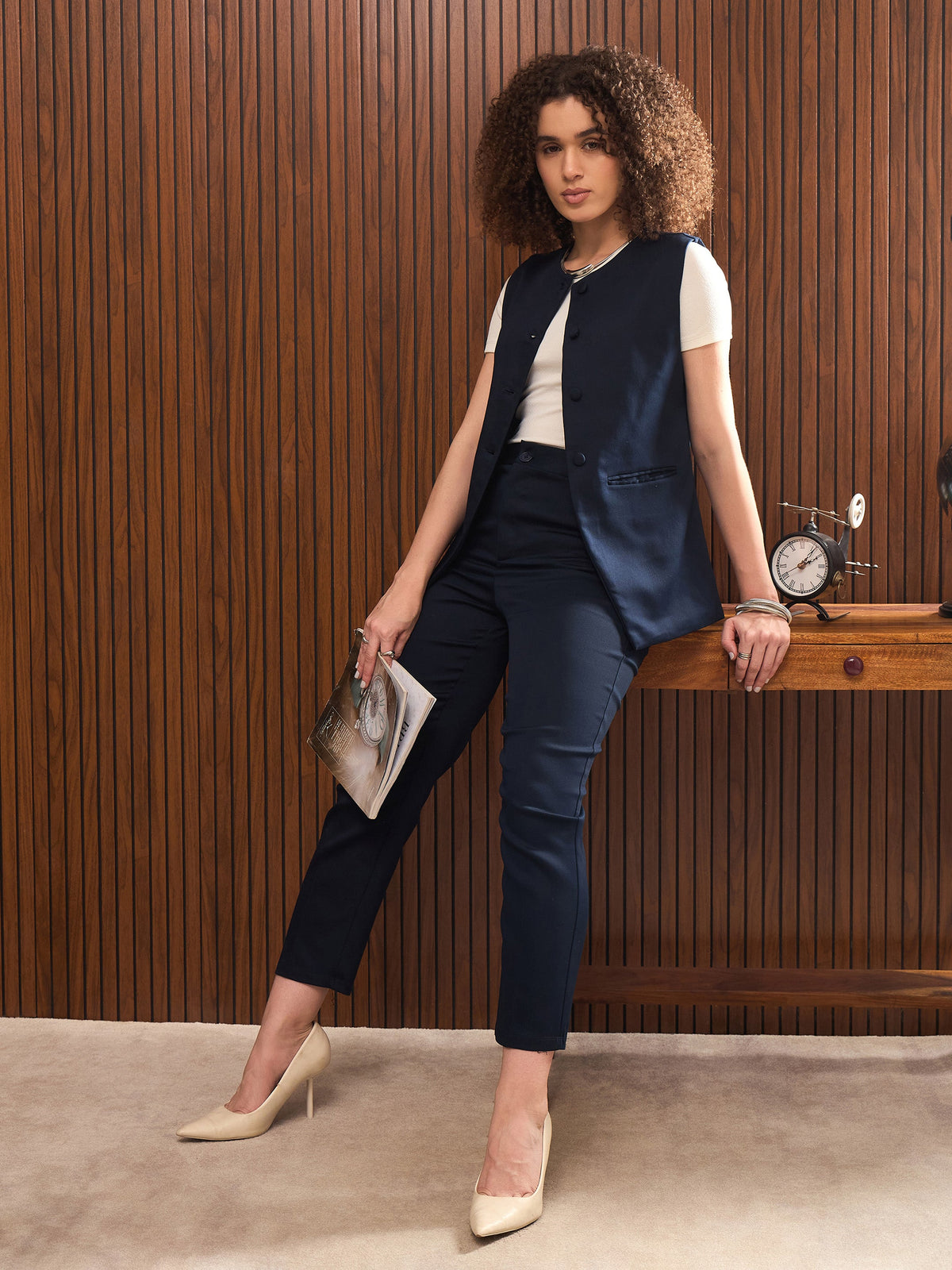 Navy Cross Pocket Ankle Length Pants-SASSAFRAS worklyf