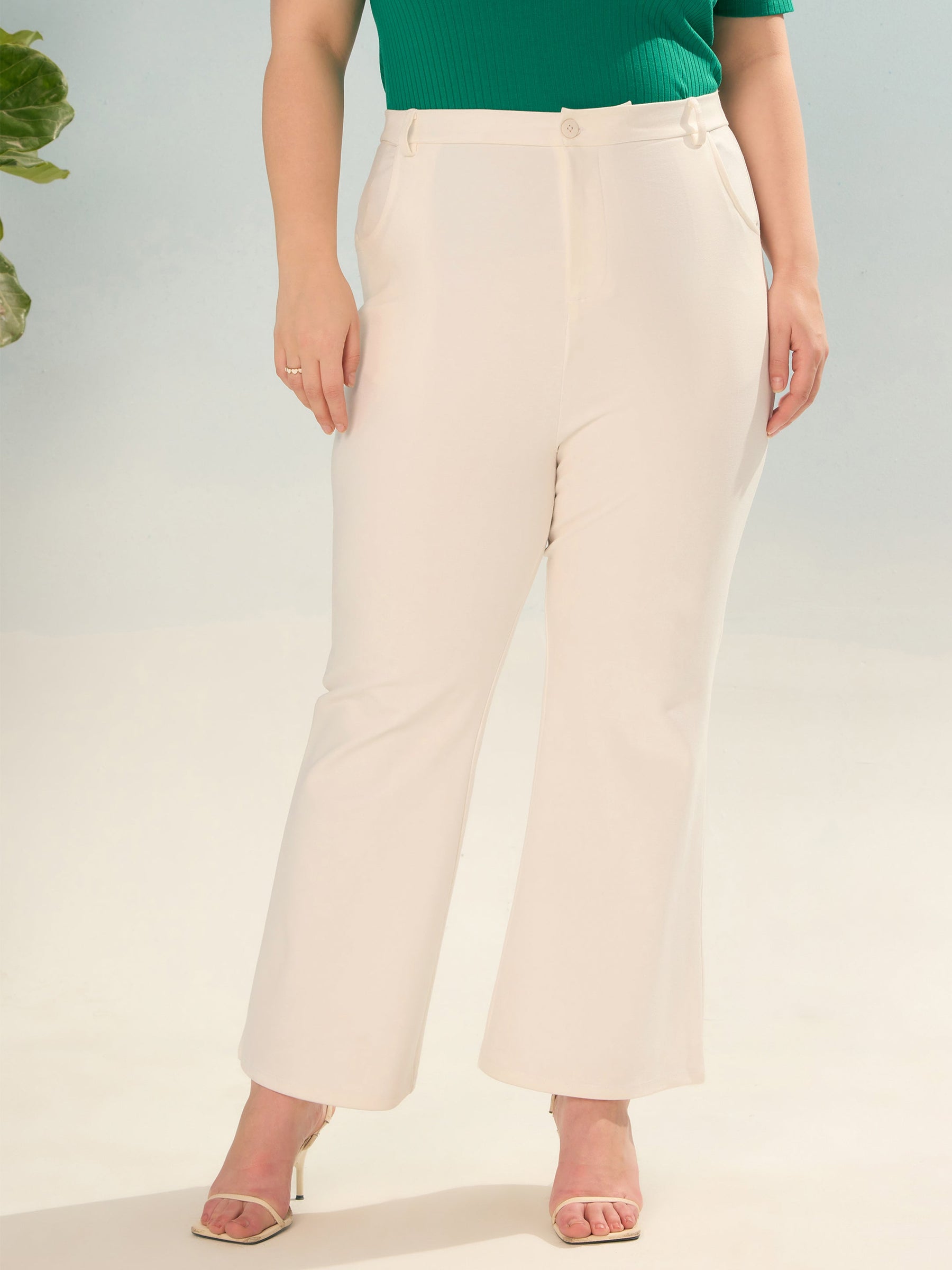 White Flared Bell Bottom Pants-SASSAFRAS Curve