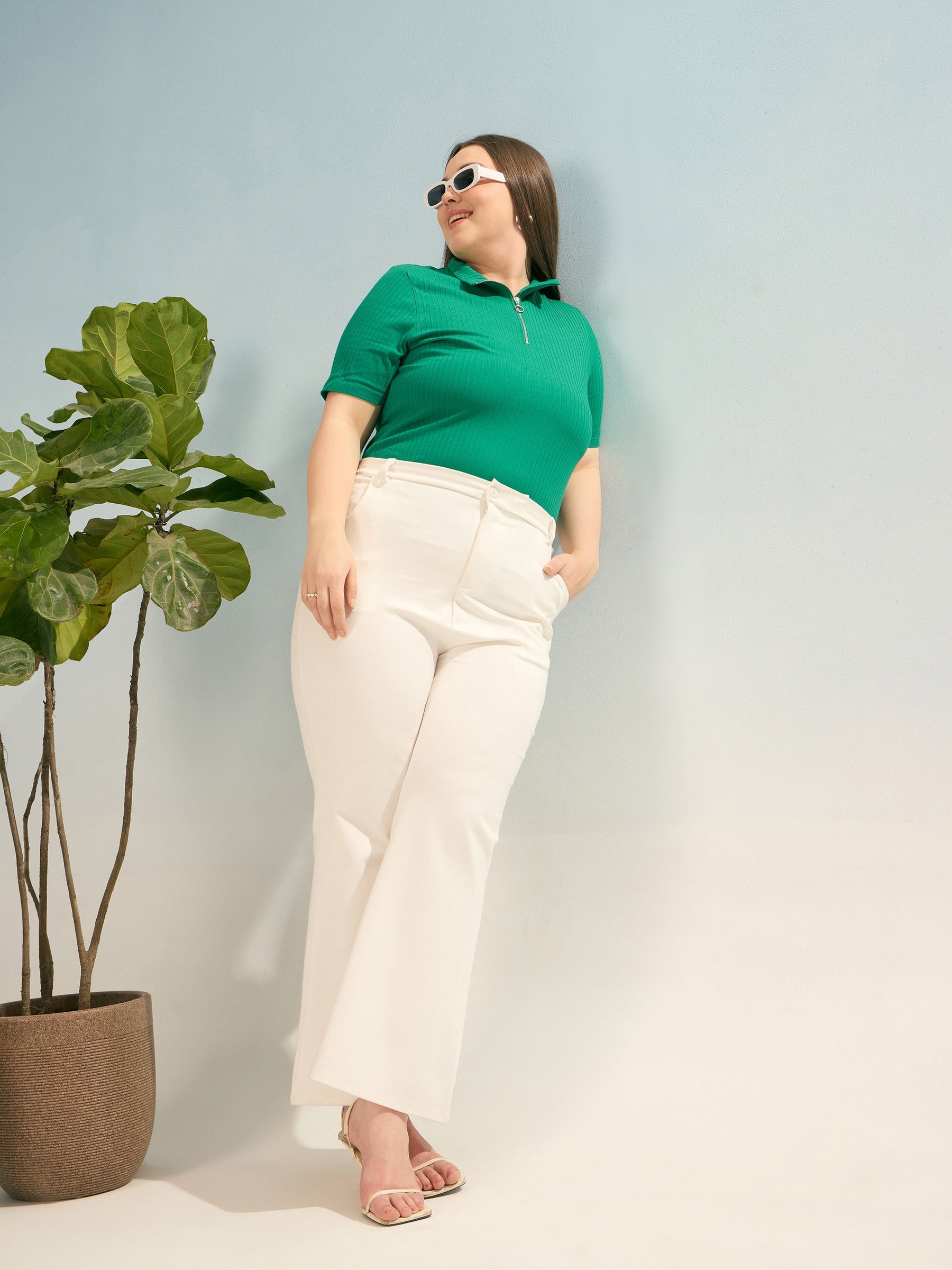 White Flared Bell Bottom Pants-SASSAFRAS Curve