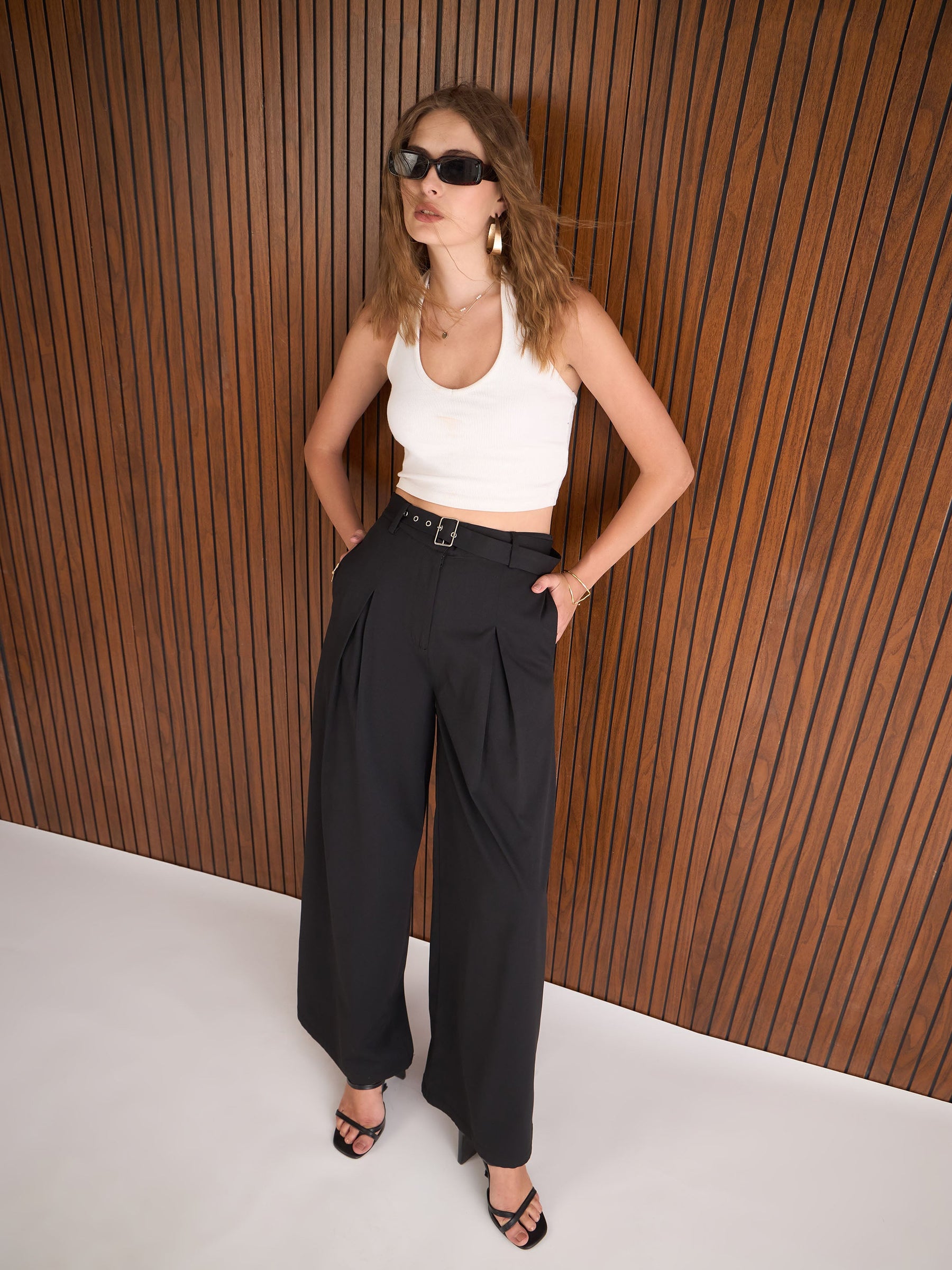 Black High Rise Flared Pants-SASSAFRAS