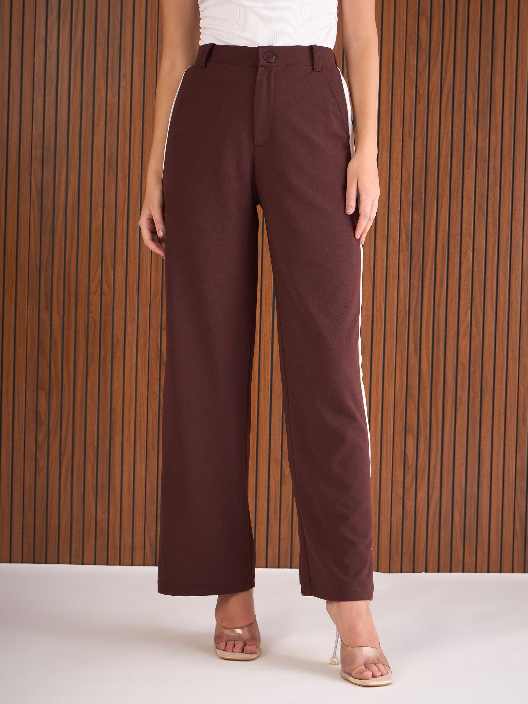 Burgundy Side Tape Pants-SASSAFRAS