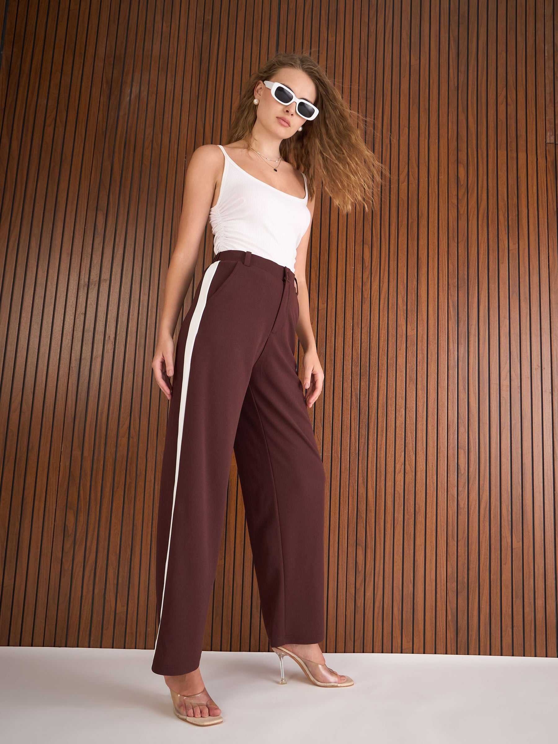 Burgundy Side Tape Pants-SASSAFRAS