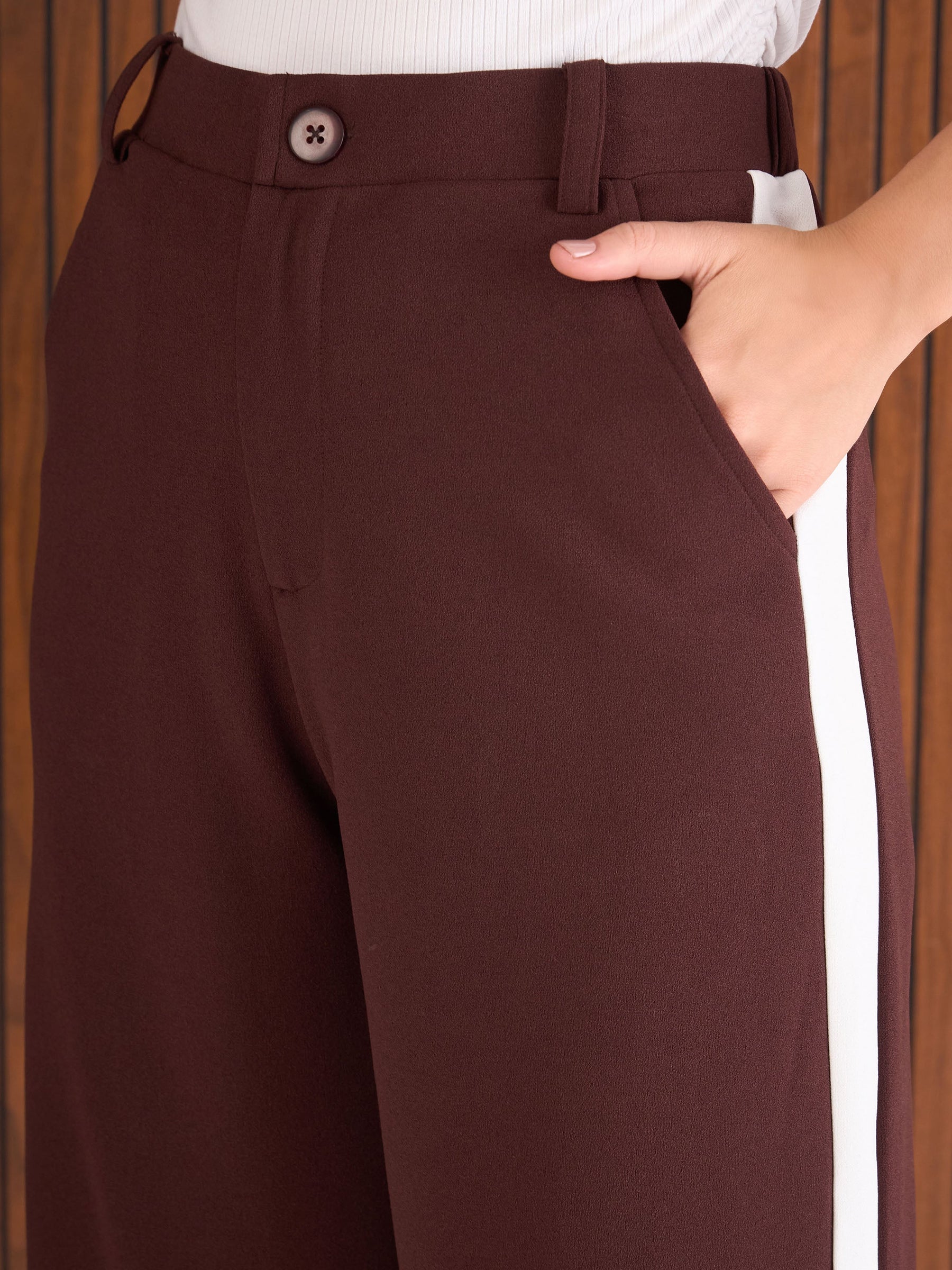 Burgundy Side Tape Pants-SASSAFRAS
