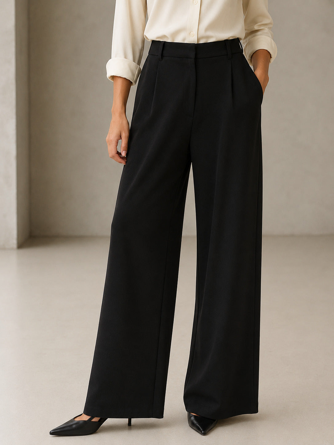 Women Black Cross Pocket Pants