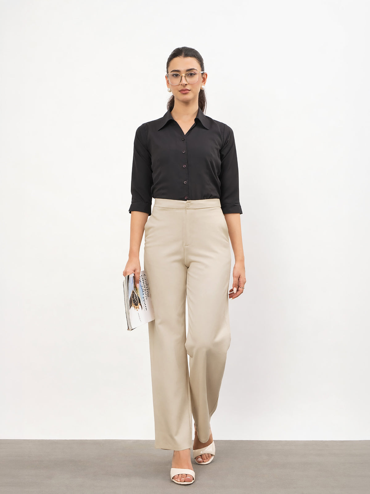 Beige Roma Straight Fit Pants-SASSAFRAS worklyf