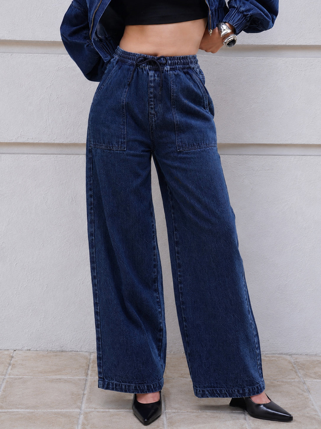 Blue Washed Denim Straight Pants-SASSAFRAS