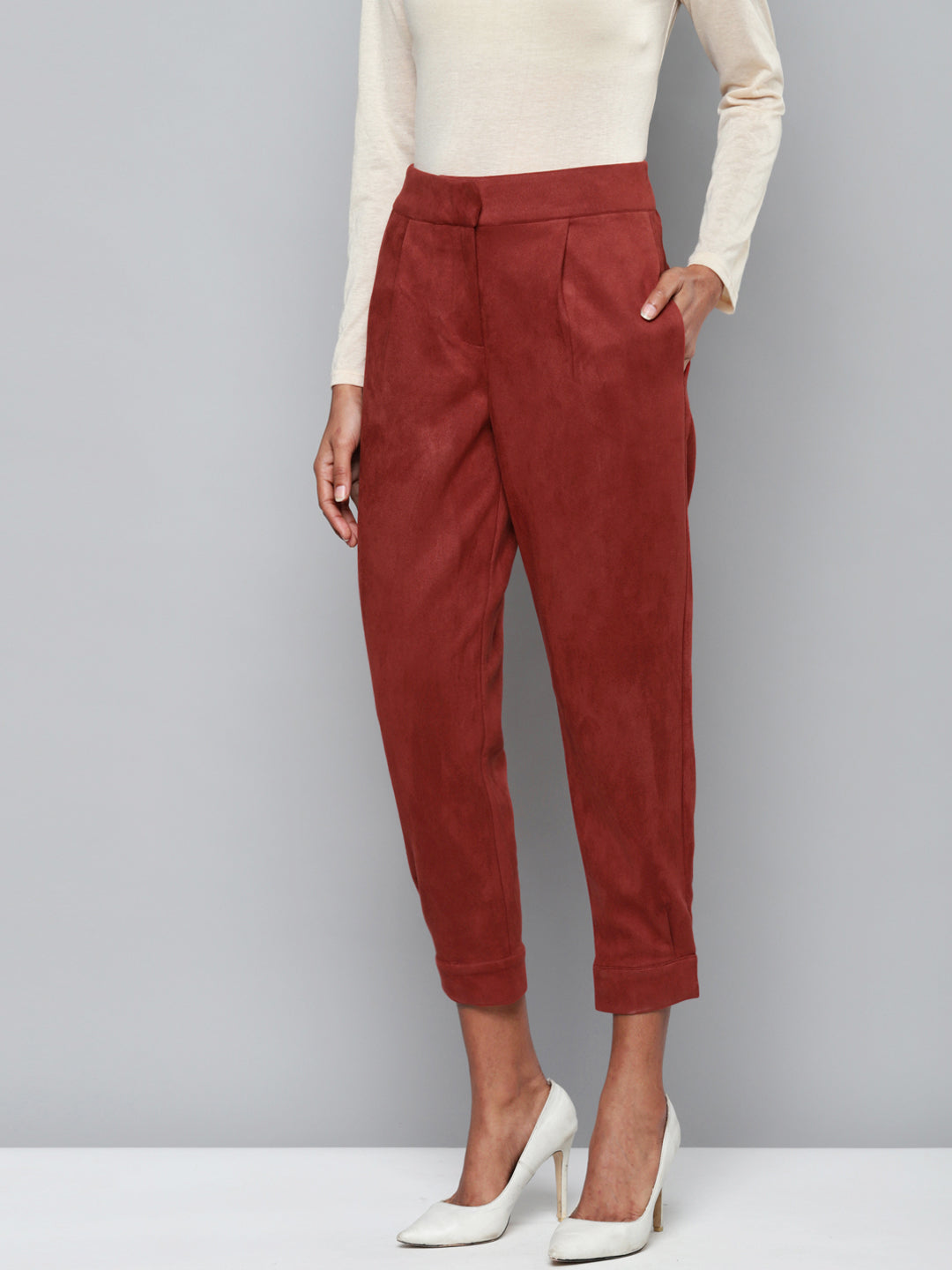 Rust Suede Button Hem Pants
