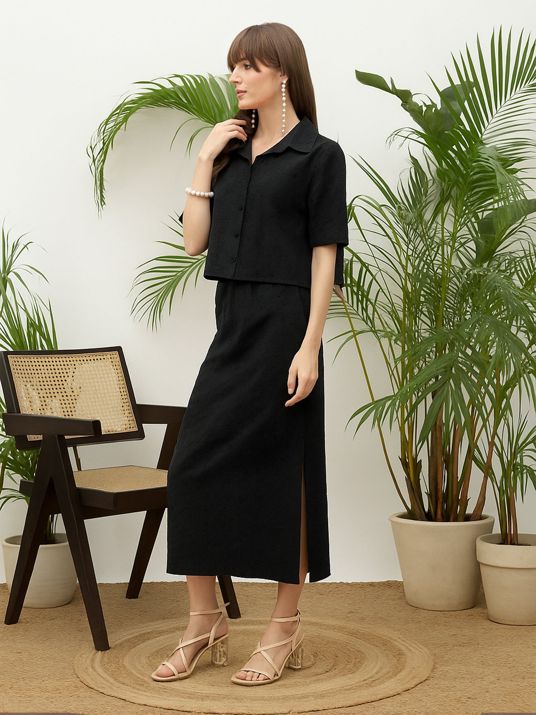 Black Schiffli Shirt with Skirt-SASSAFRAS