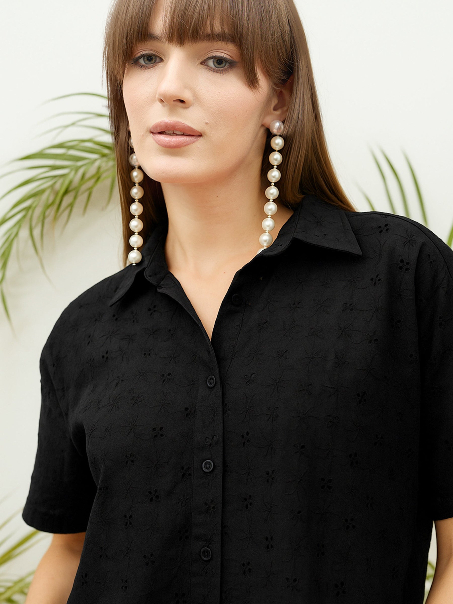 Black Schiffli Shirt with Skirt-SASSAFRAS