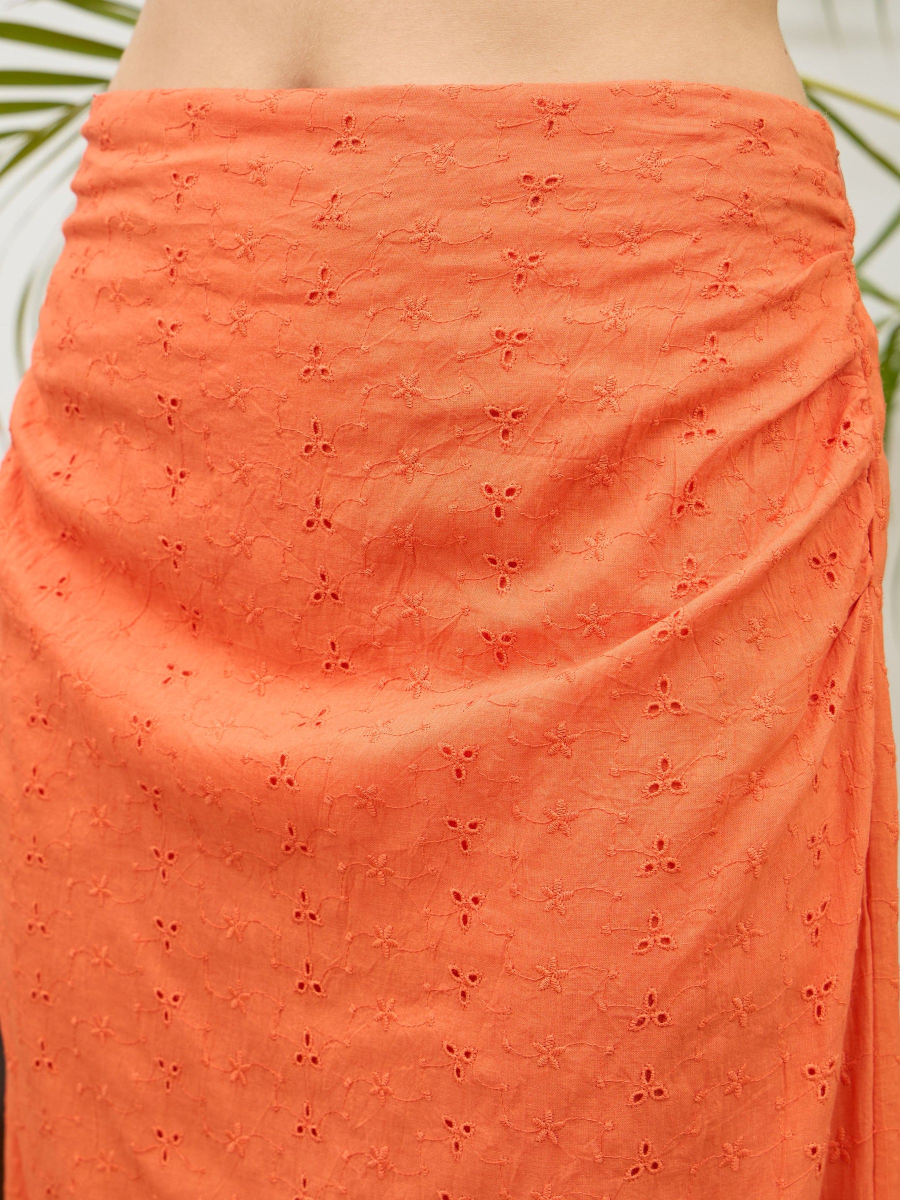 Orange Schiffli Shirt with Skirt-SASSAFRAS