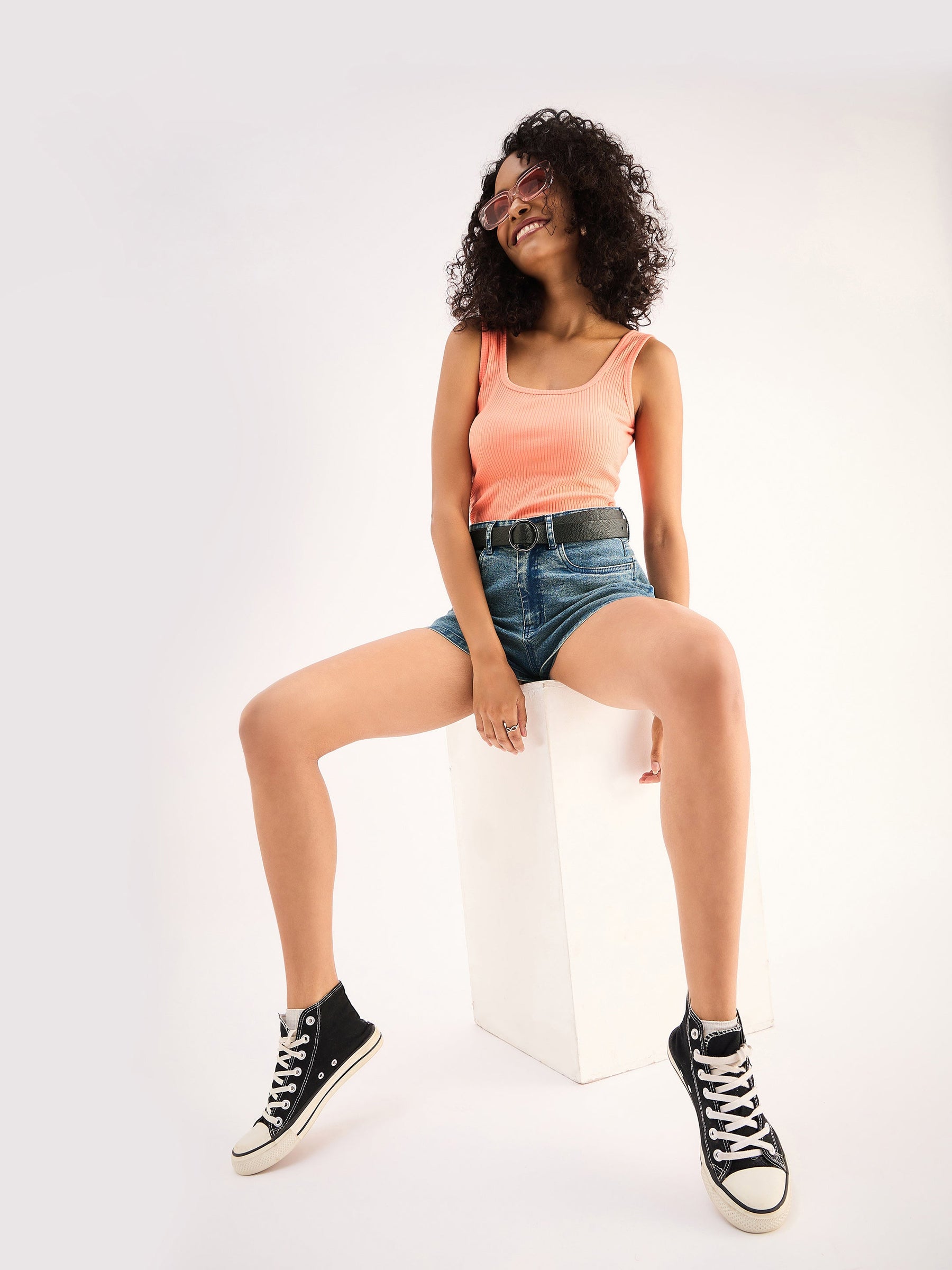 Blue Denim Faded Shorts-SASSAFRAS BASICS