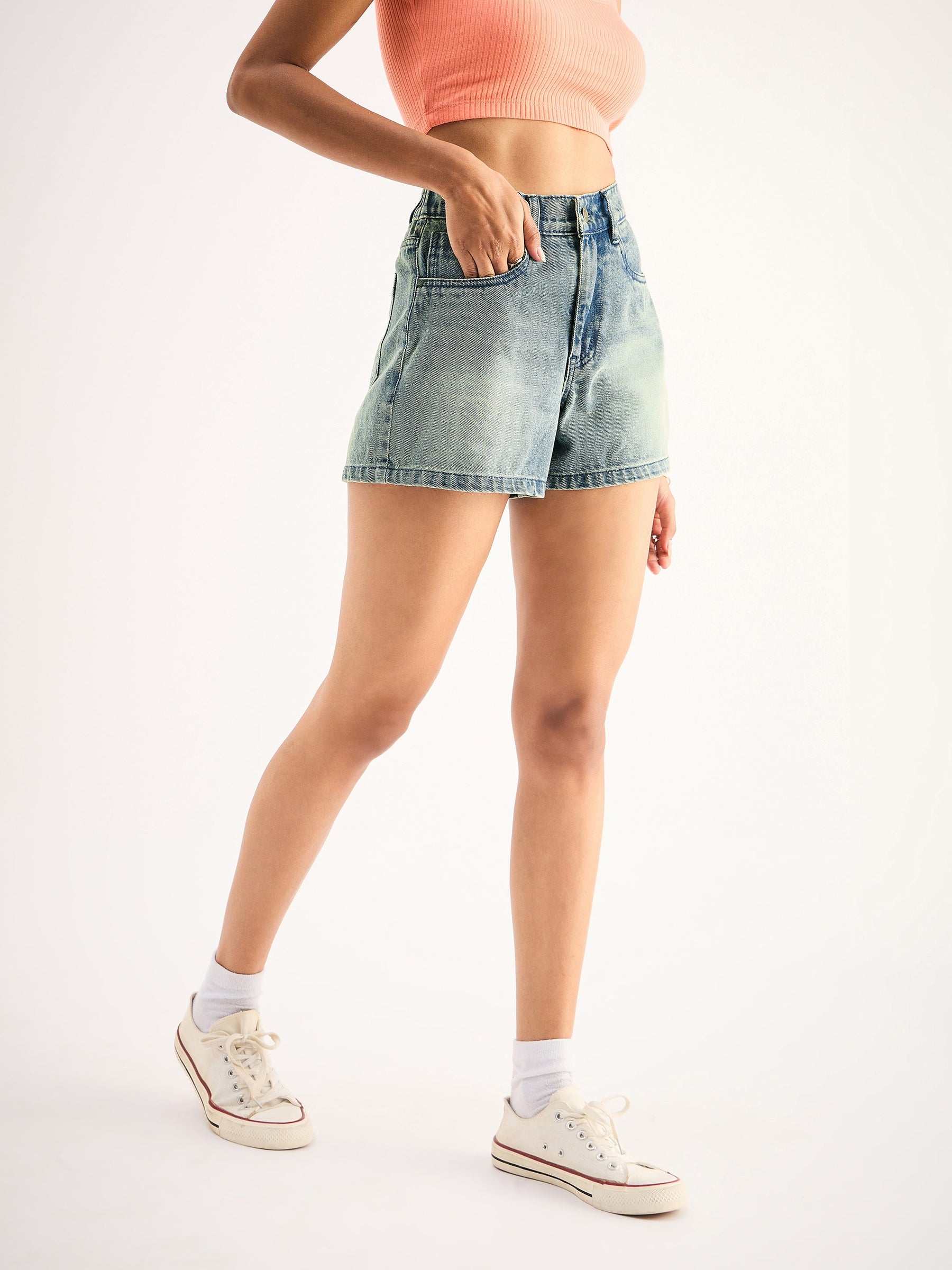 Blue Wash Denim Shorts-SASSAFRAS BASICS