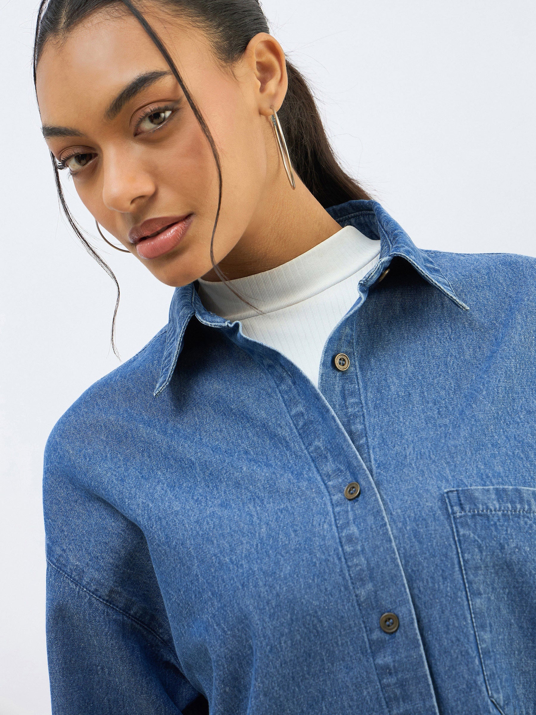 Blue Washed Denim Oversized Shirt-SASSAFRAS BASICS
