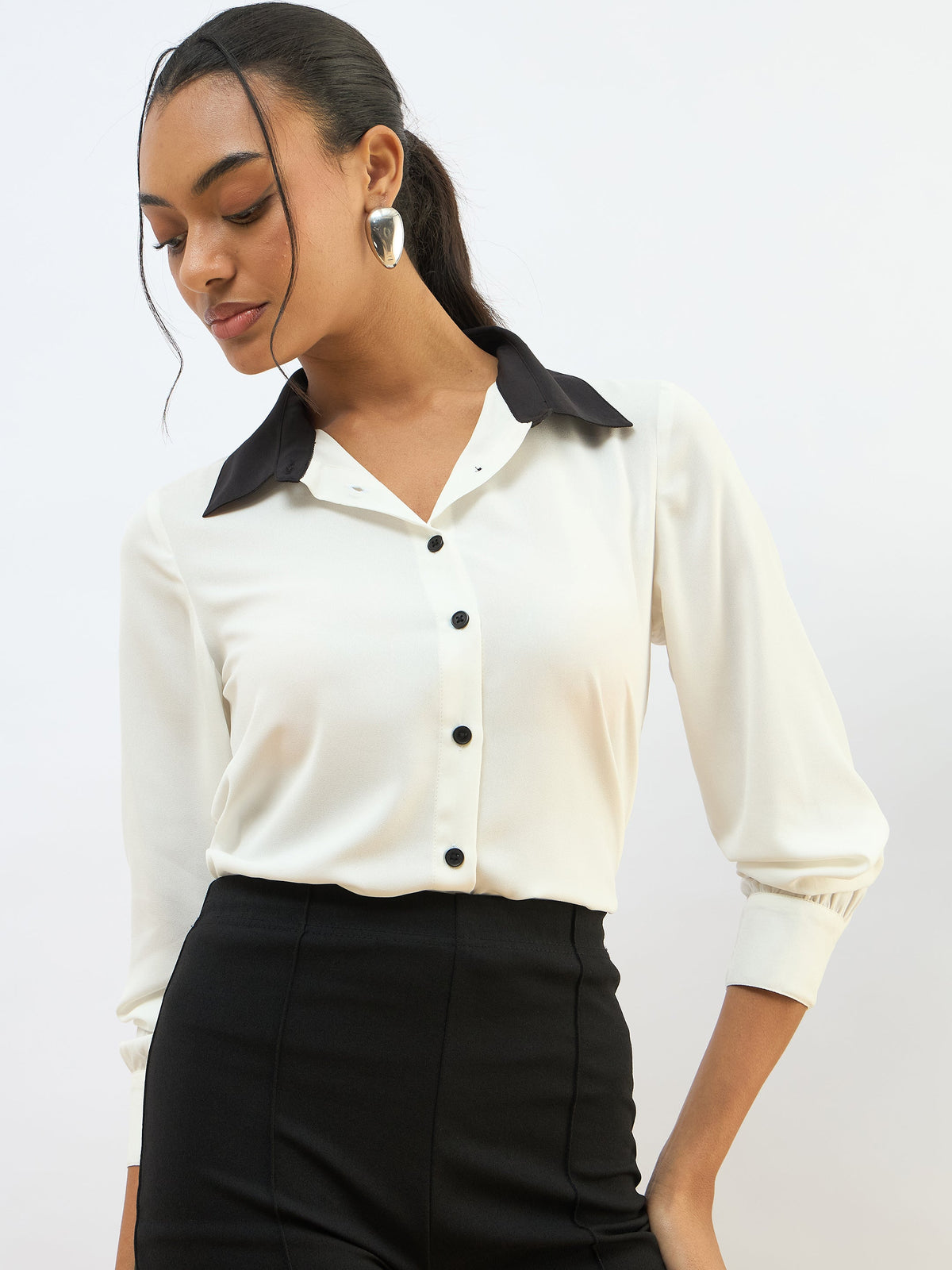 White Contrast Collar Regular Shirt-SASSAFRAS BASICS