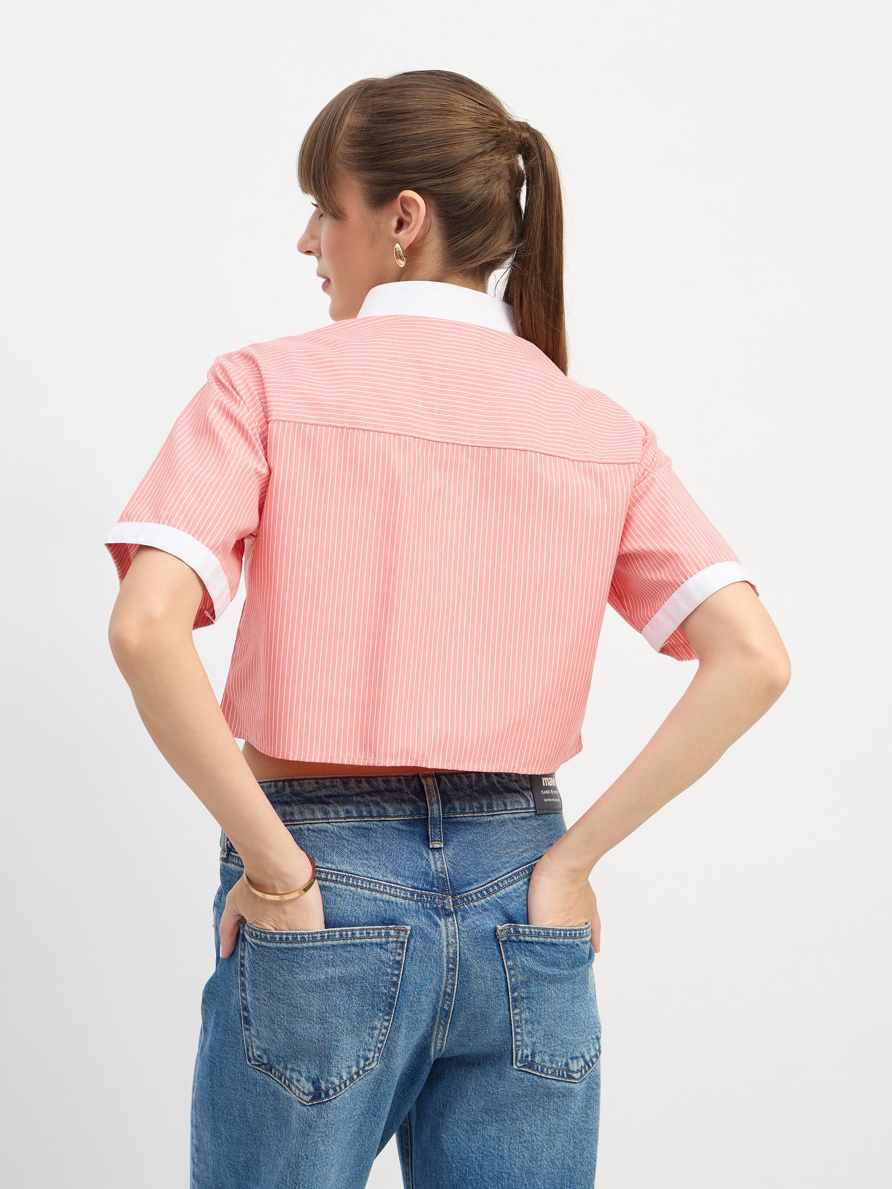 Red & White Stripes Crop Shirt-SASSAFRAS