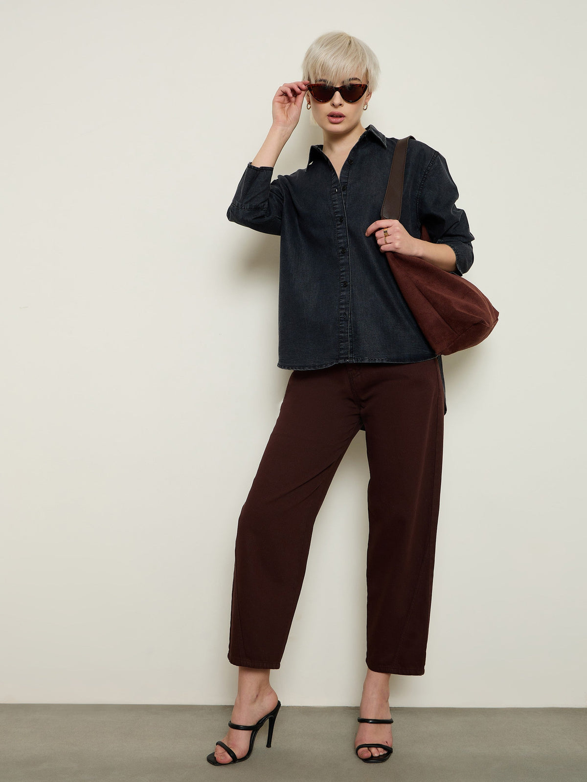 Black Wash Tencel High-Low Oversized Shirt-SASSAFRAS BASICS