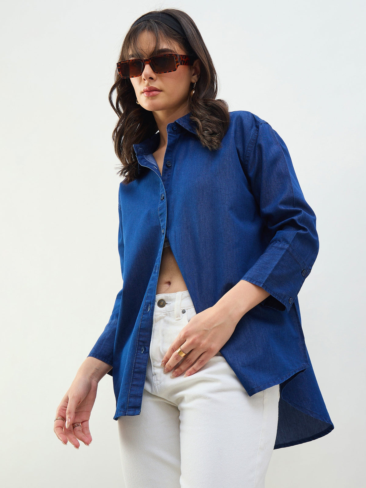 Classic Blue Tencel High-Low Oversized Shirt-SASSAFRAS BASICS